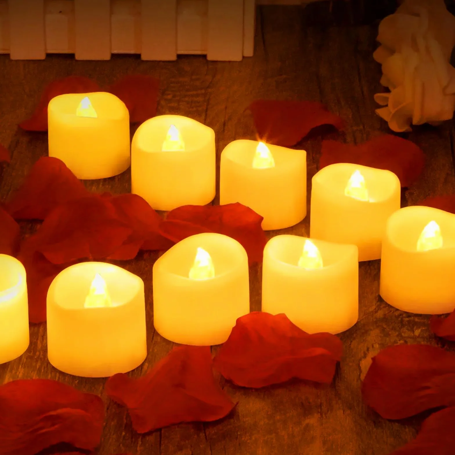 Bougie LED 24 Pièces, Flamme Naturelle, Chauffe-Plat, Sécurité Absolue, Décoration Maison Halloween Noël Mariage