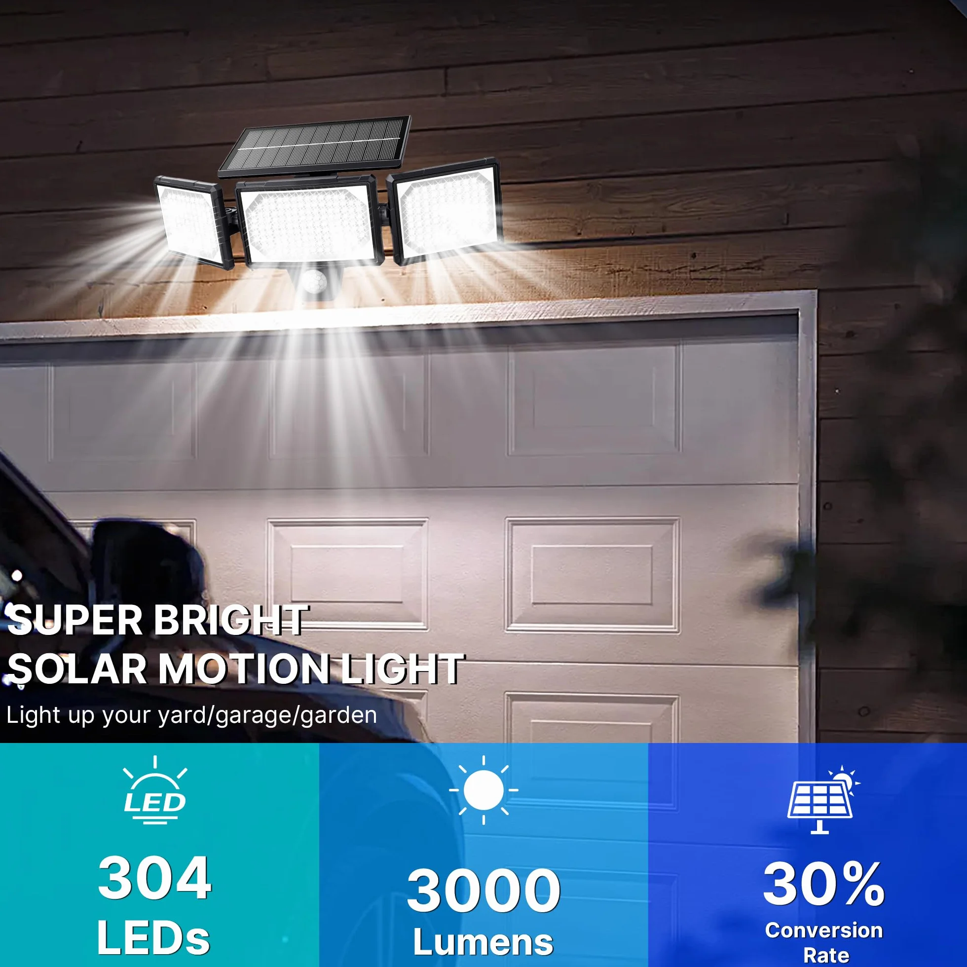 Lampes Solaires Extérieur Puissante 304LED Projecteur avec Détecteur de Mouvement 320° IP65