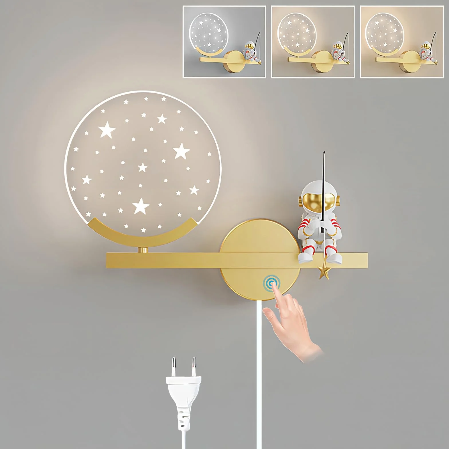 KZT Lampe Murale LED Dimmable 8W avec Interrupteur Tactile et Prise Astronaute Veilleuse Enfant