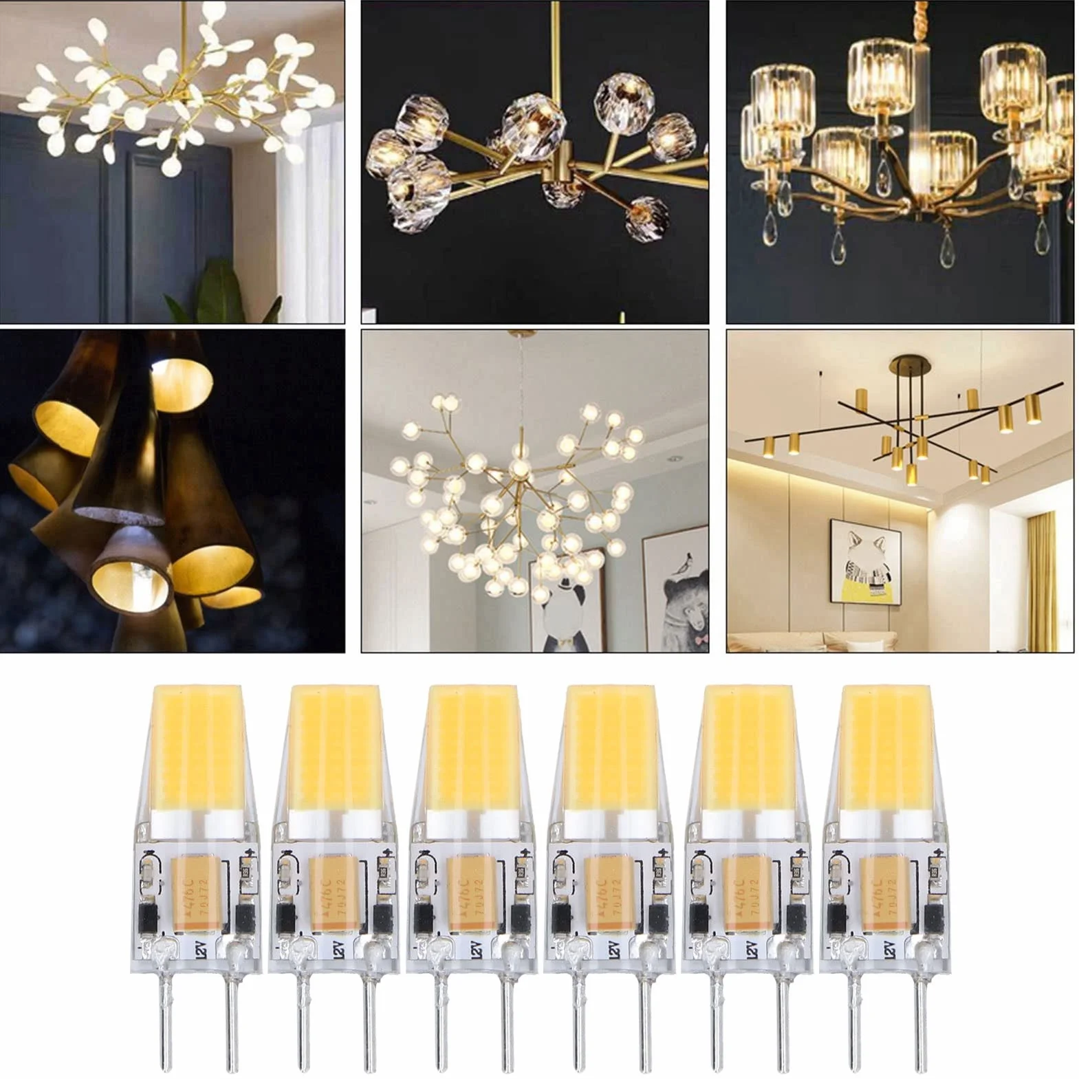 6pcs GY6.35 COB BUBB BUBE Économie d'énergie 5W AC DC12V Silicone Lampe de plafond pour lustres