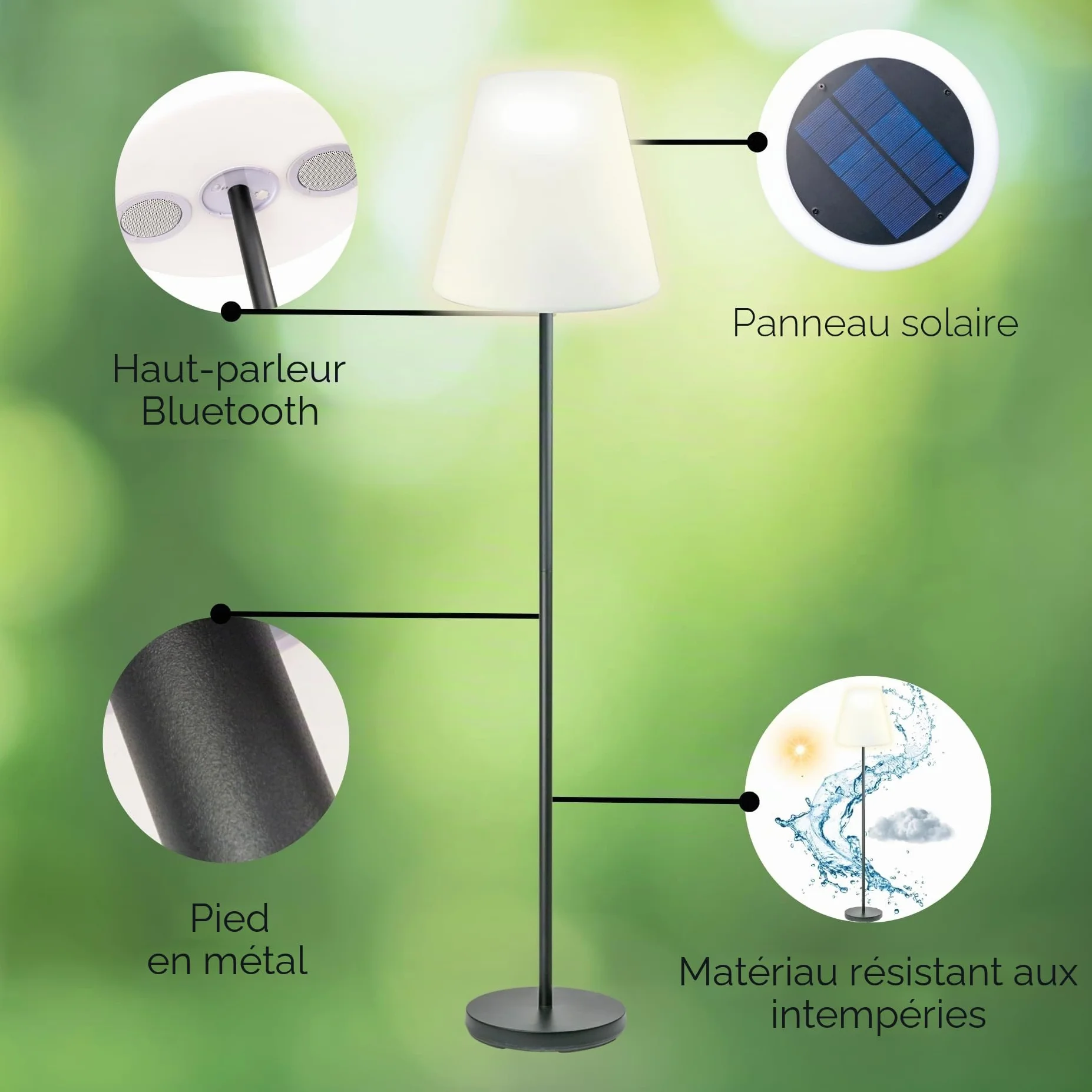 SCHWAIGER Lampe solaire d'extérieur avec haut-parleur Bluetooth IP44 1,5m