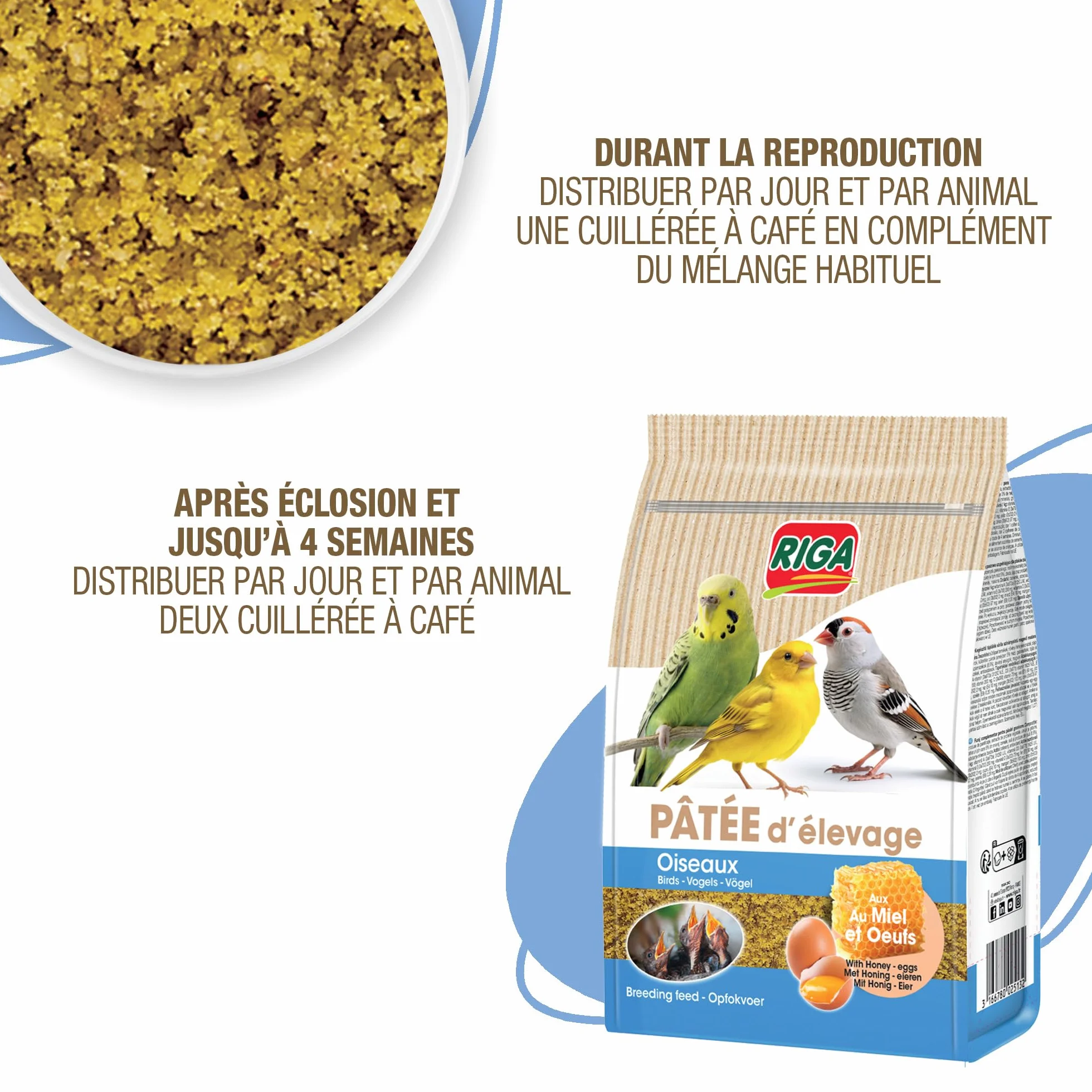 Riga Pâtée d'Élevage pour Oisillons Aliment Complémentaire aux Oeufs Céréales Miel Graines Protéines Végétales Reproduction 500 g