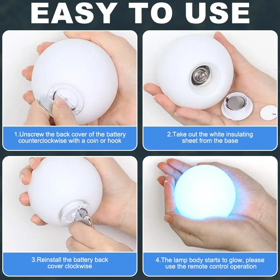 Boule Lumineuse Piscine LED 16 Couleurs RGB avec Télécommande Étanche Flottante 4 Pièces
