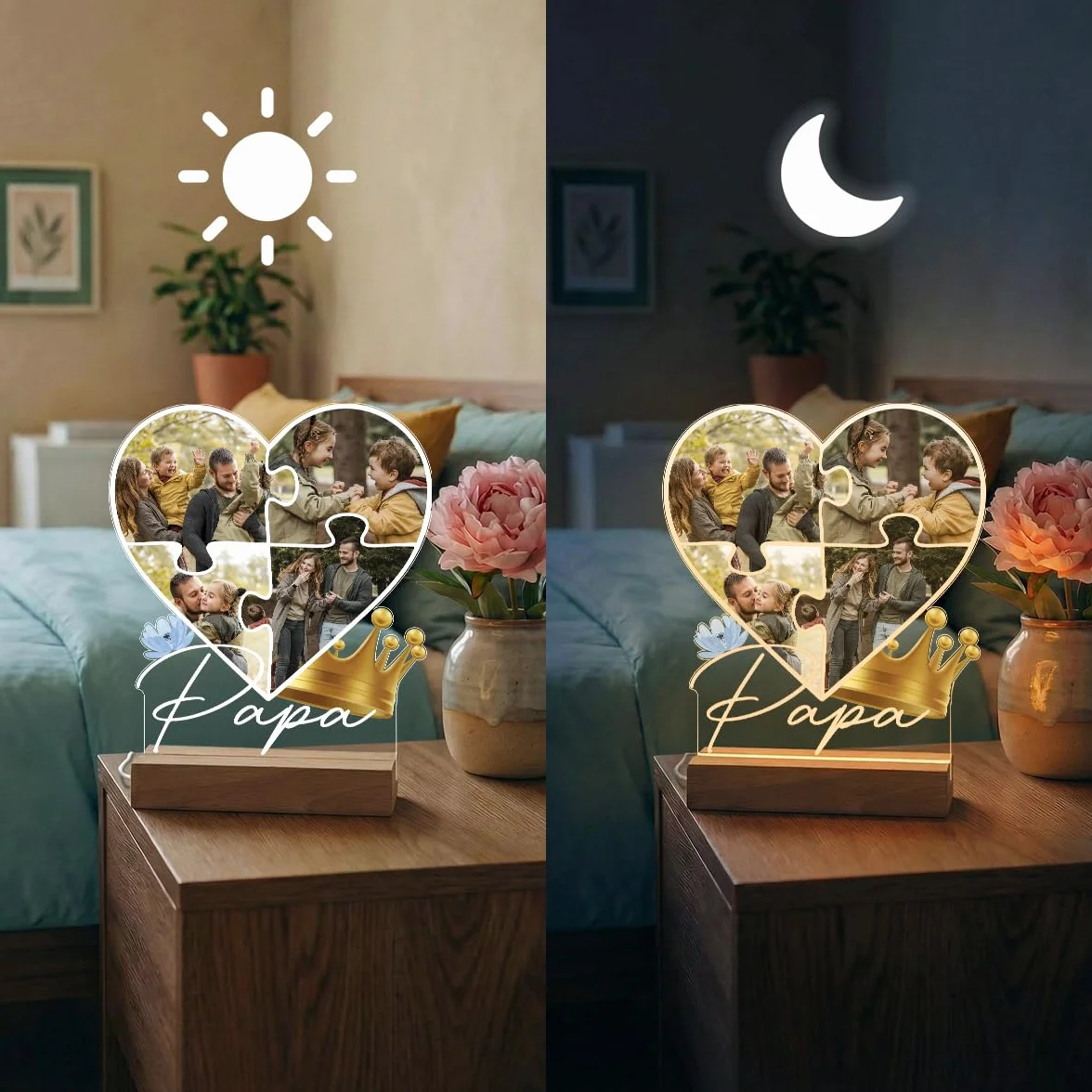 Lampe Photo Personnalisée Papa - Cadeau Fête des Pères - Impression Haute Définition - Socle au Choix