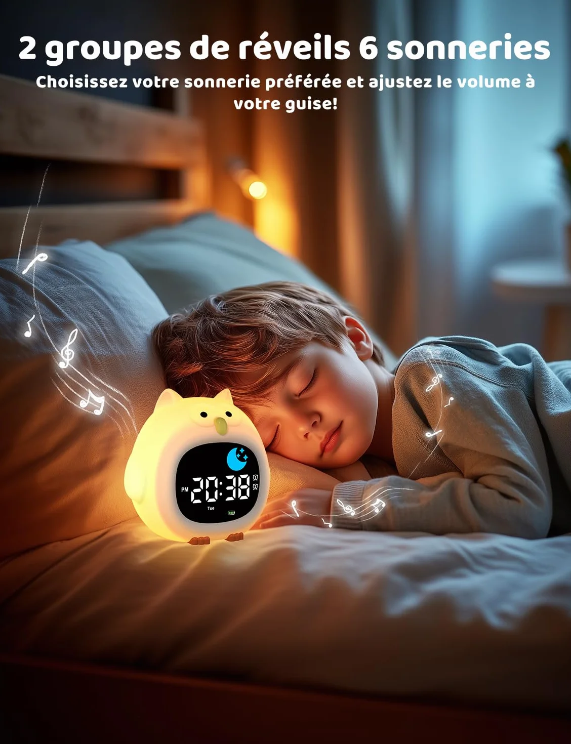 YISSVIC Réveil Enfant Éducatif avec Alarme Lumineuse 7 Couleurs 10 Chansons Hibou