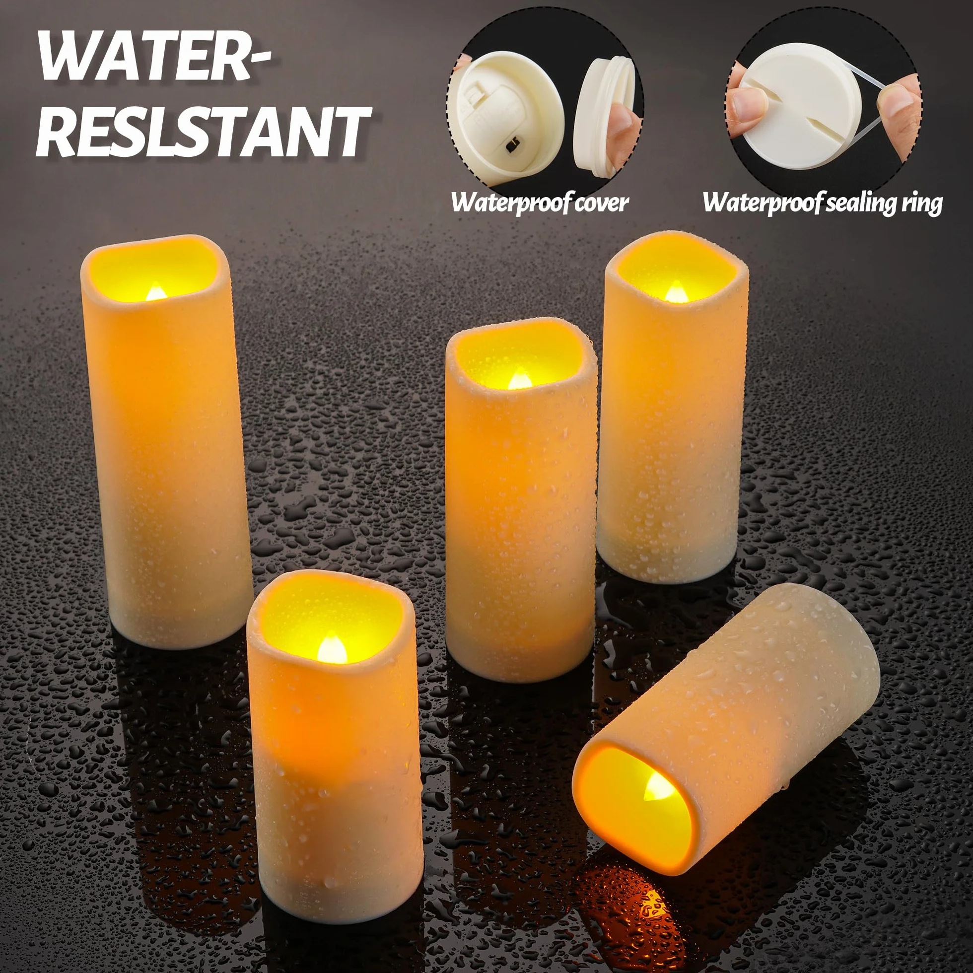 Bougies LED Étanches Réalistes avec Flamme Scintillante, 2 Télécommandes, Résistantes à la Chaleur, Plastique Réutilisable