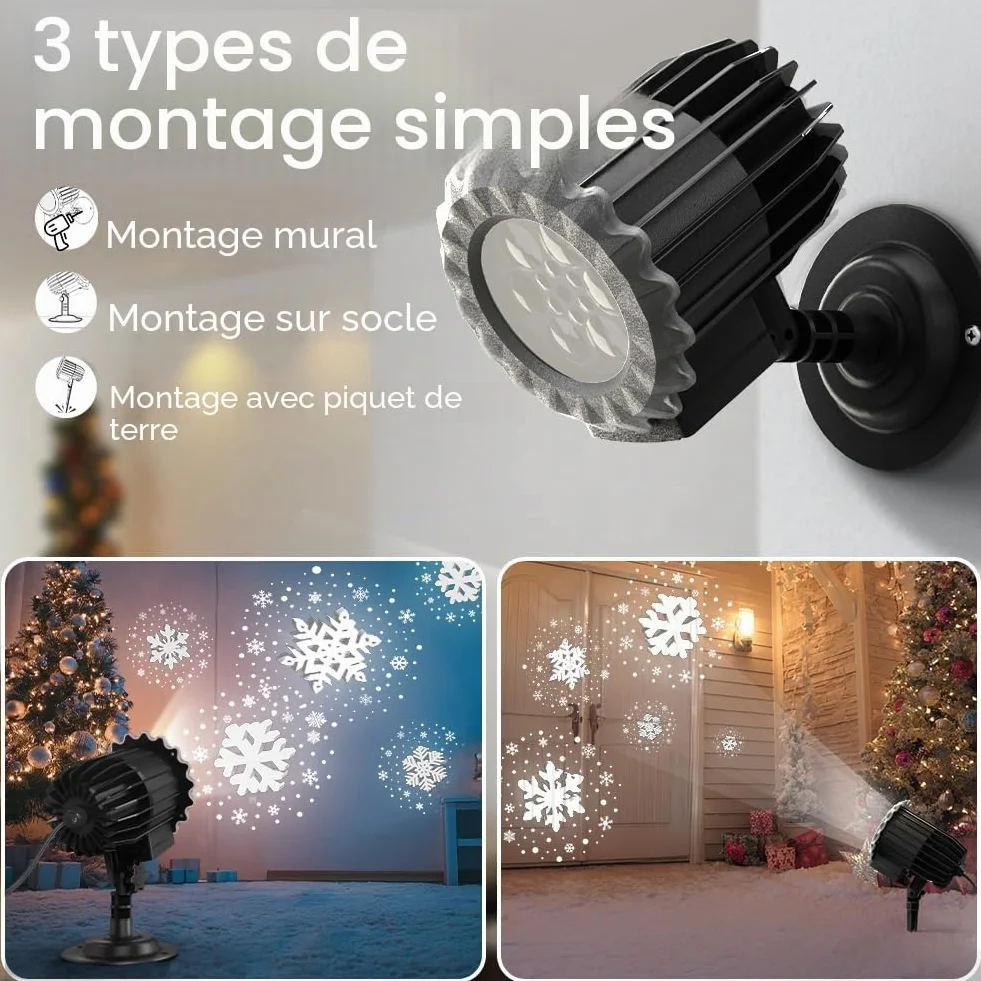 Projecteur LED Flocons de Neige Effet 3D, Décorations de Noël Imperméable pour Extérieur