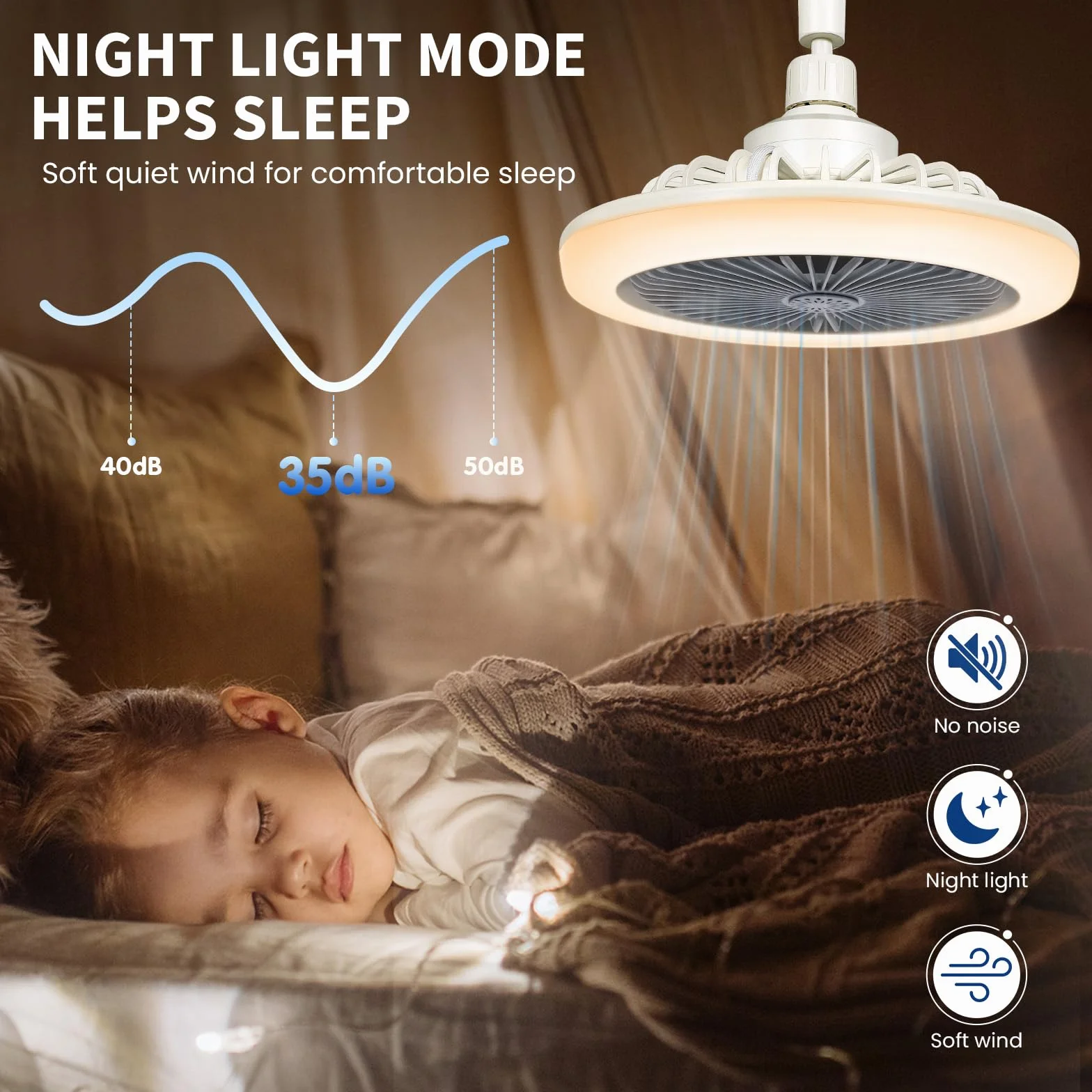 Ventilateur Plafond Silencieux 30W LED E27 avec Télécommande Dimmable 3 Vitesses Lampe Plafond pour Chambre Salon Cuisine