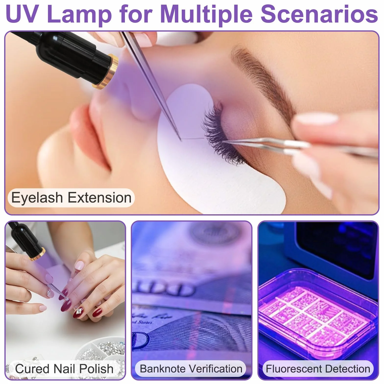 Lampe UV à Cils 10W 2 en 1 avec Interrupteur à Pédale, Durcissement Rapide 2-3 Secondes, Col de Cygne Flexible 360°, Taille de Spot Réglable Noir