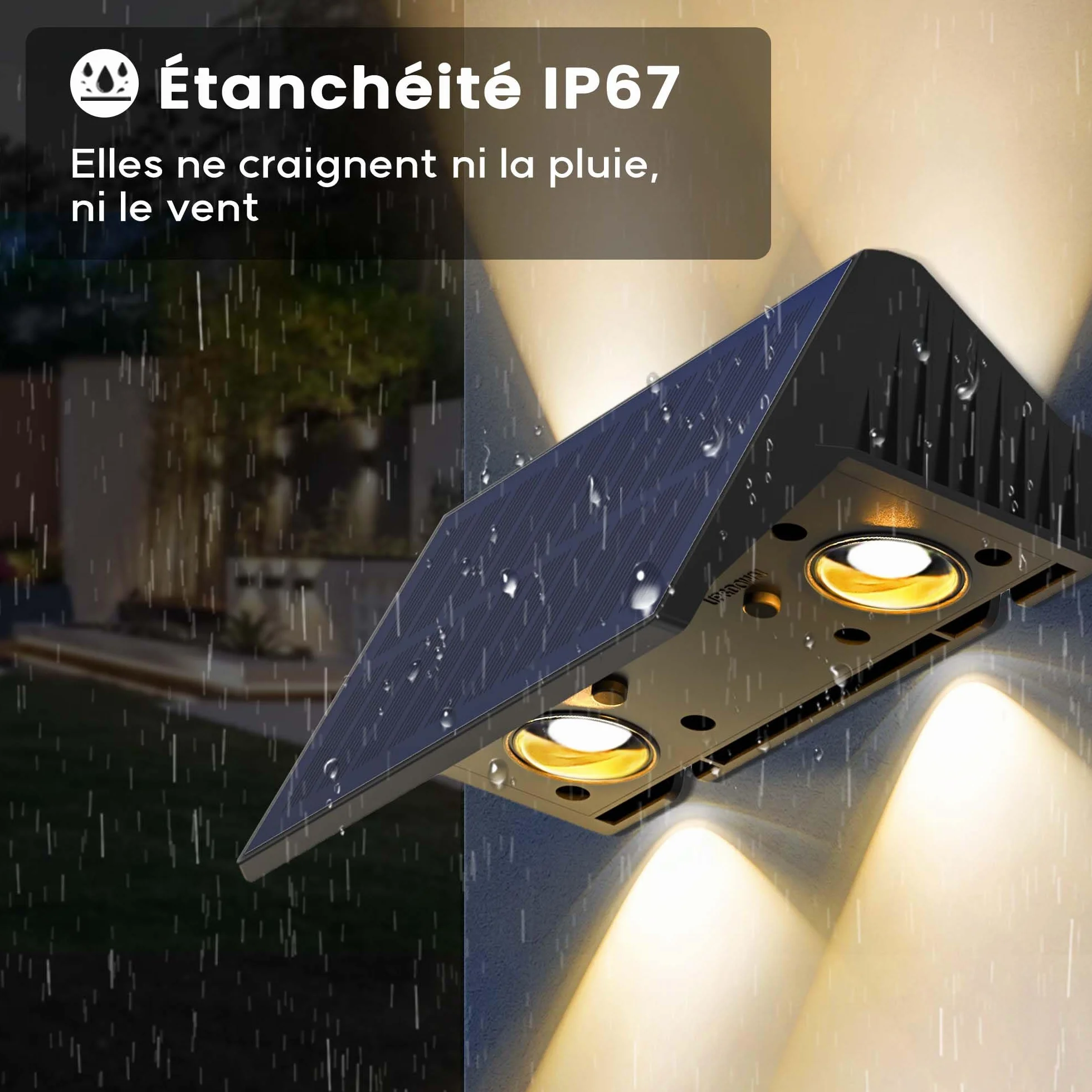 Applique Solaire Extérieur 4 Articles Blanc Chaud 1500mAh IP67 Étanche 100 Lumens Lumière Murale Sans Fil