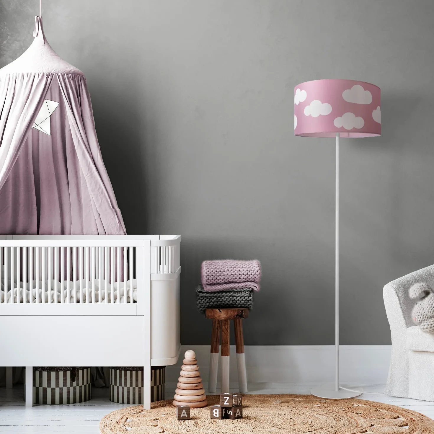 Paco Home Lampadaire Trépied Abat-Jour Tissu Rond Étoiles Lune E27