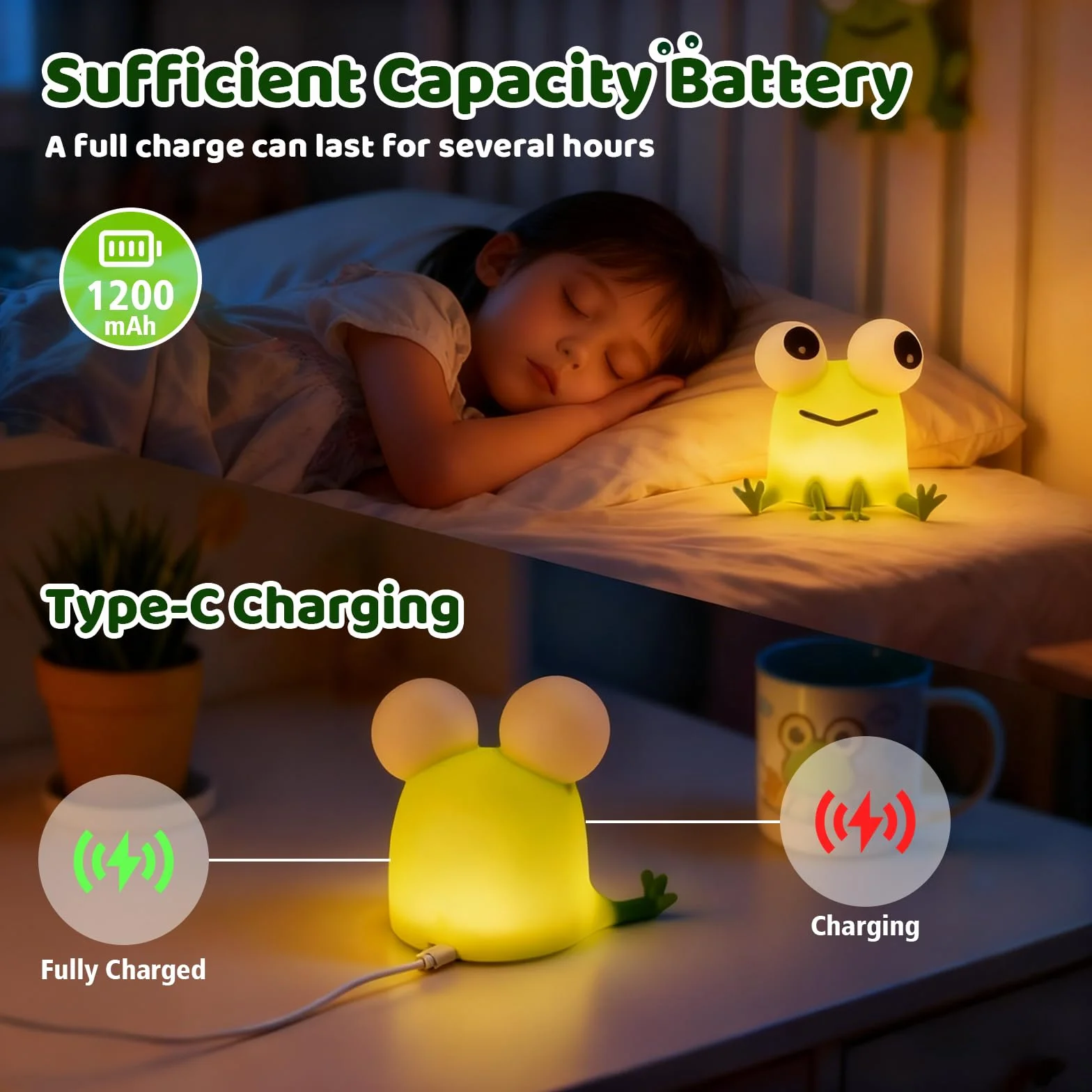 Gemmac Veilleuse Grenouille Rechargeable Silicone Tactile Lumière Allaitement Dimmable 7 Couleurs Minuterie Lampe Chevet