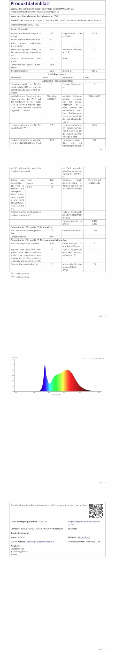 EDO RUVA Ampoule Connectée WiFi E27 9W Dimmable LED Intelligente RGB CCT TUYA Compatible Alexa Google Assistant 2700-6500K 806 Lumen 1 pièce
