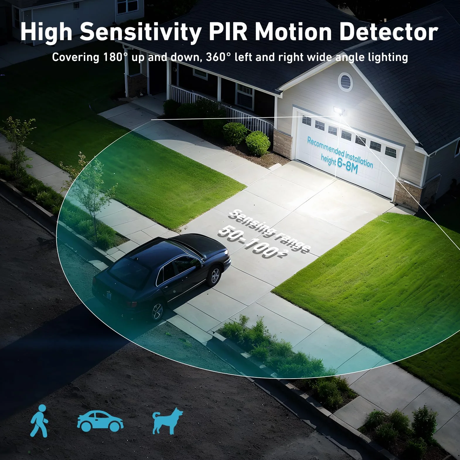 Projecteur LED Exterieur Detecteur De Mouvement 100W 10000LM 6500K Blanc Froid IP66 Etanche