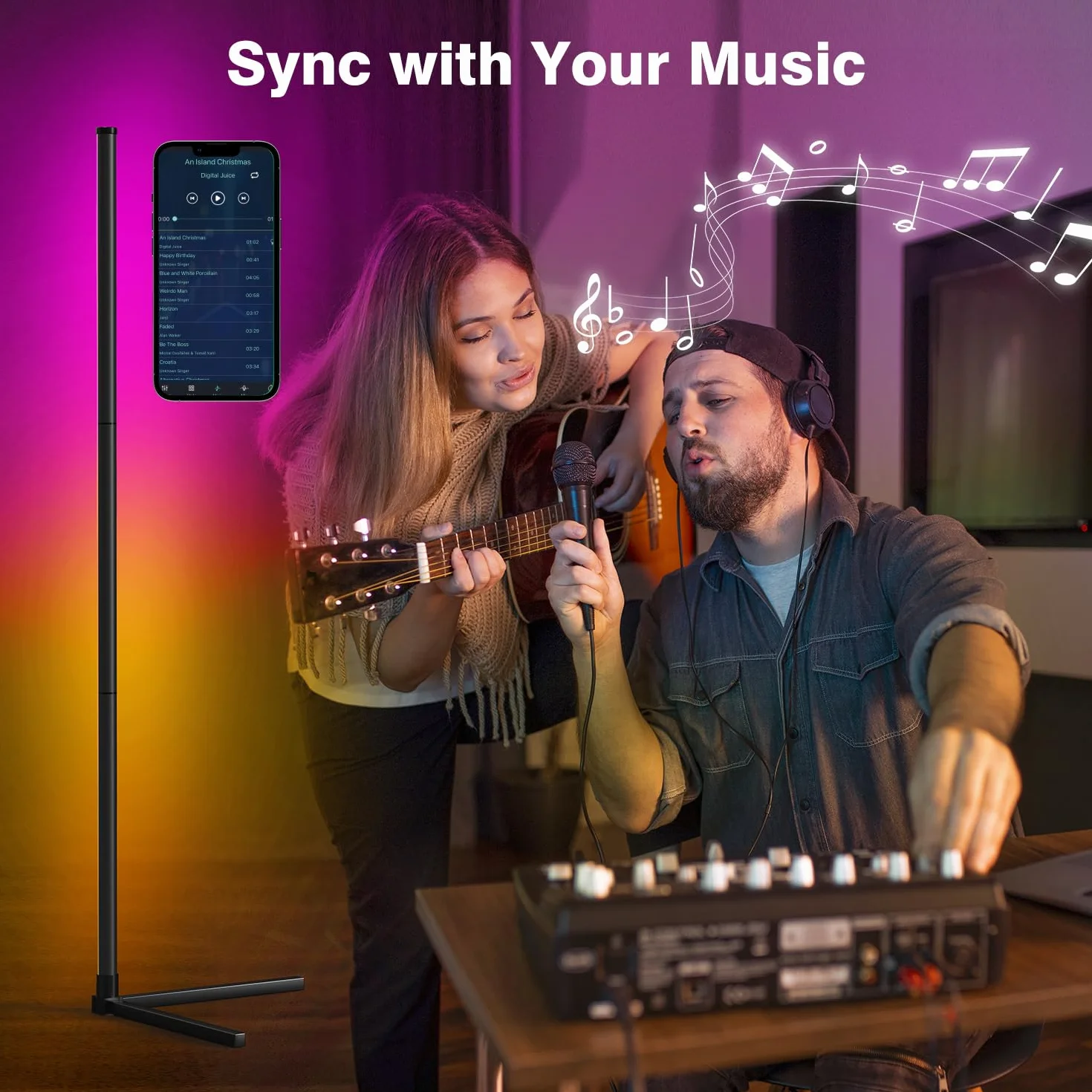 Lampadaire LED sur Pied avec APP et Télécommande 16 Millions de Couleurs Synchronisation Musicale