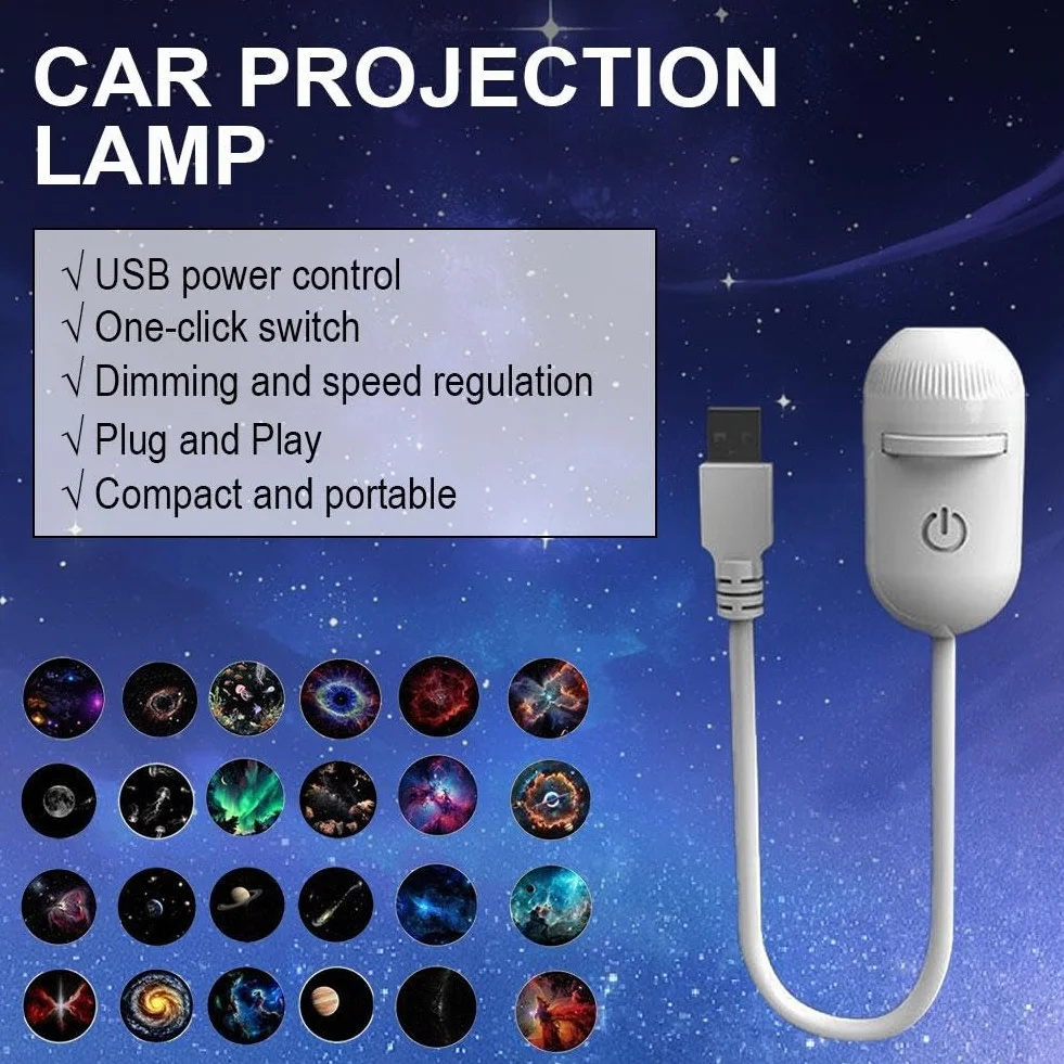 Projecteur de nuit 2 en 1 Galaxy USB avec films de projection 3/12/24, lampe LED portable pour chambre plafond voiture