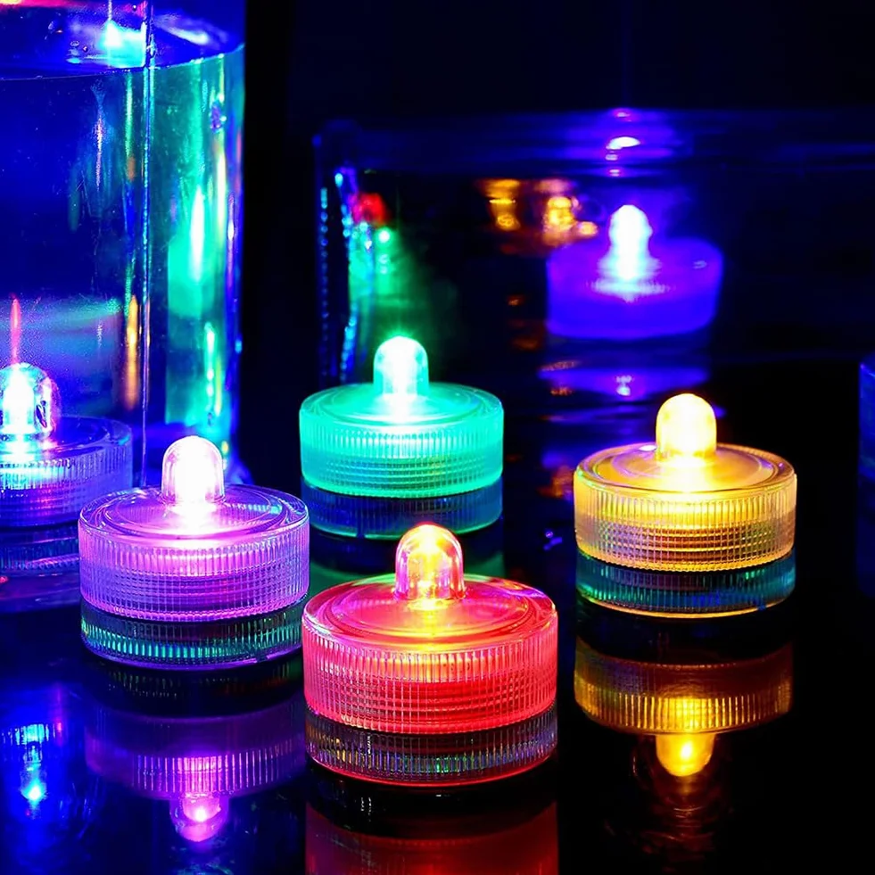 Lot de 12 Mini Lumières LED Submersibles IP68, Bougies LED Étanches à Piles pour Étang, Fête, Mariage (Blanc Chaud)