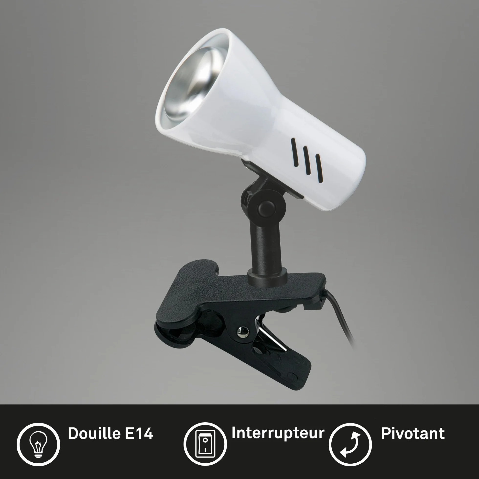 BRILONER Lampe de chevet orientable avec pince, blanc, 10,8 cm