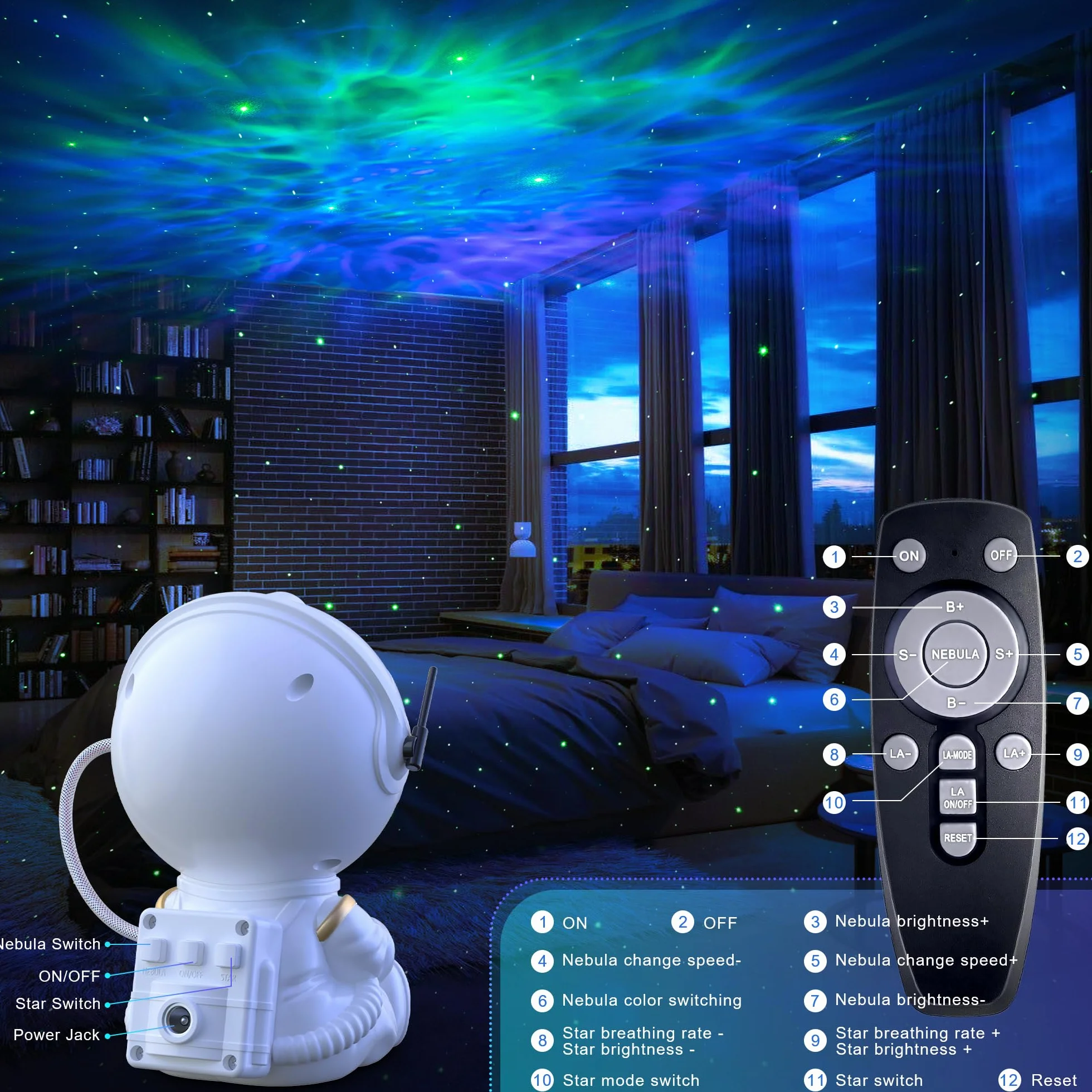 Macchiatto Astronaute Projecteur Ciel Étoilé 8 Modes Nébuleuse Galaxy Télécommande Rotation 360° Veilleuse