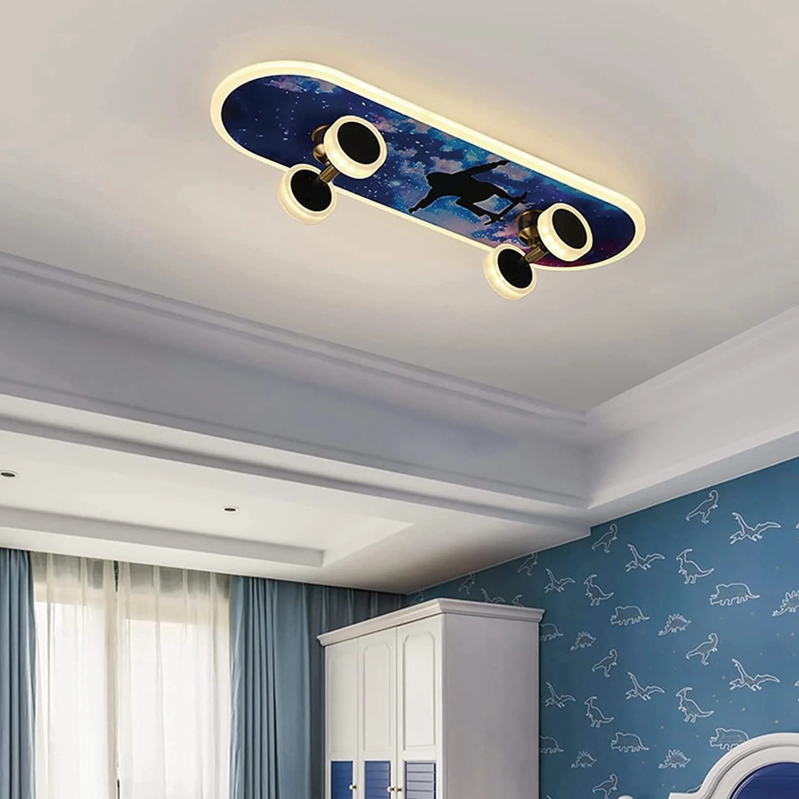 Plafonnier LED Skateboard Enfants Dimmable avec Télécommande Acrylique Abat-Jour Chambre Salon
