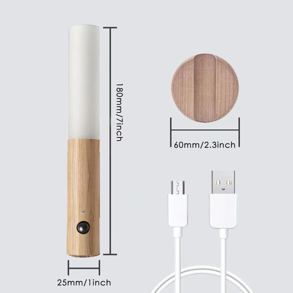 Applique Murale en Bois avec Détecteur de Mouvement, Veilleuse Rechargeable Sans Fil Magnétique pour Chambre, Couloir