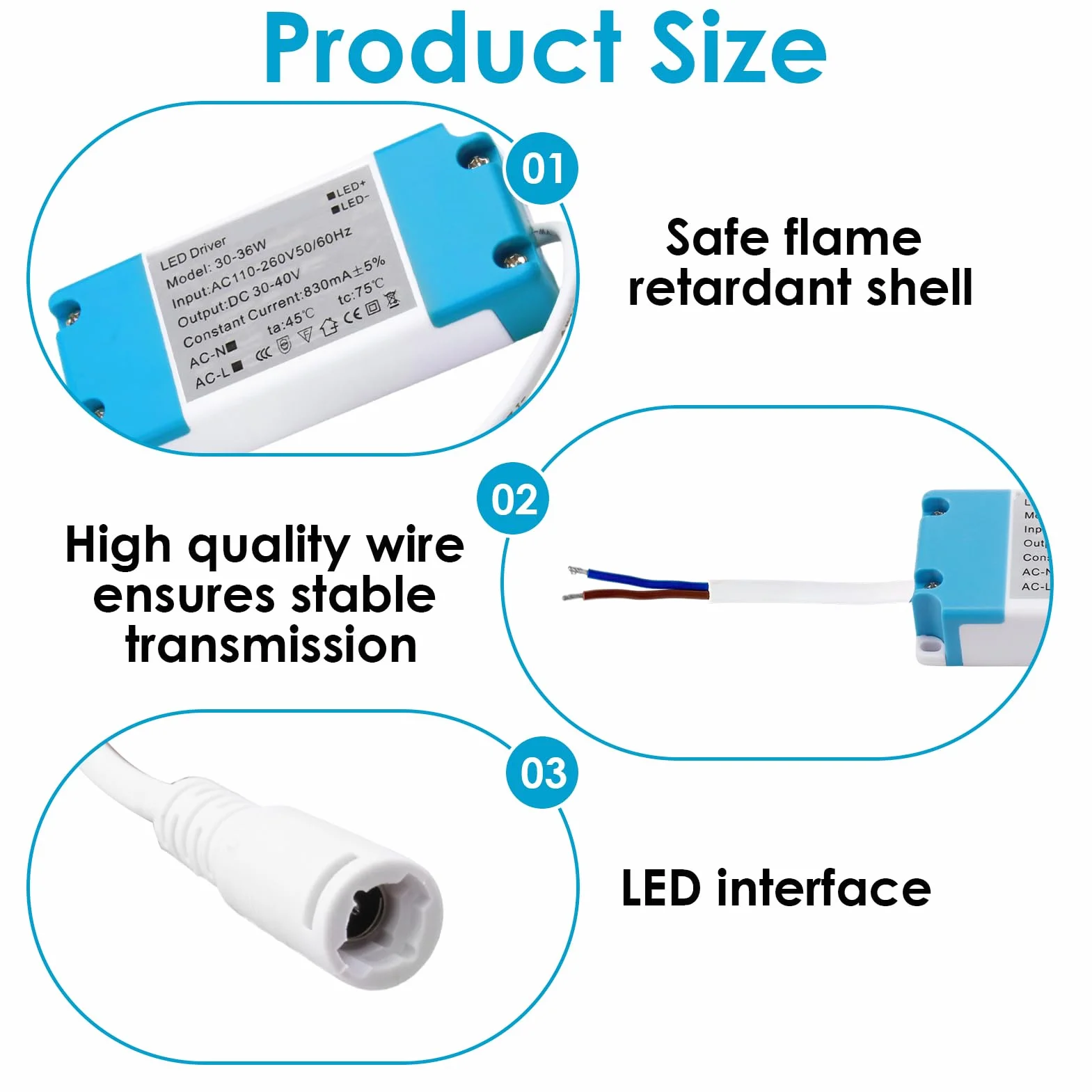 Transformateur LED 30W-36W Alimentation 30-40V 830MA Driver Universel pour Ampoules Rubans Spots