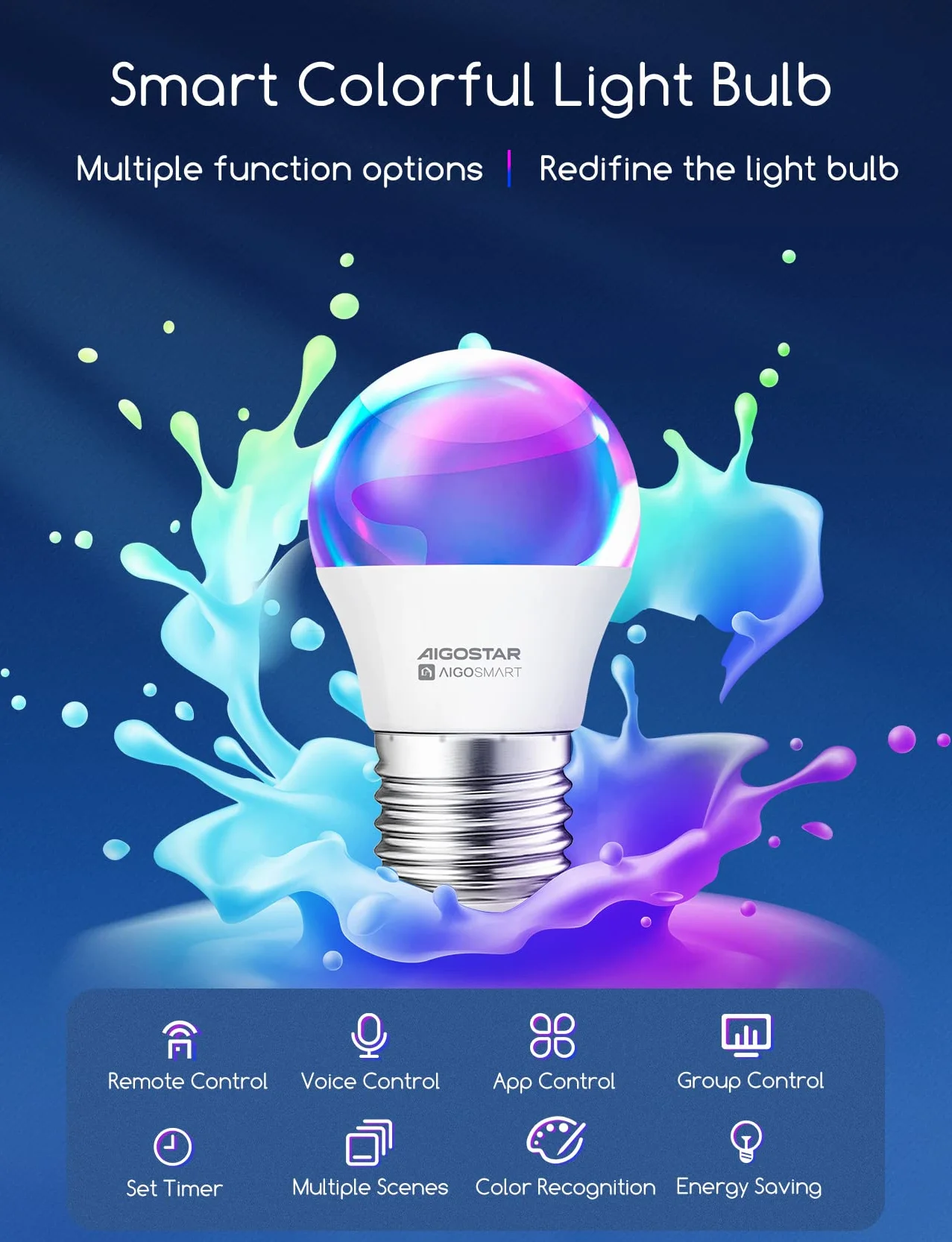 Aigostar Ampoule Connectée Wifi G45 E27 6.5W RGBCW Compatible Alexa Google Home 6 Unités