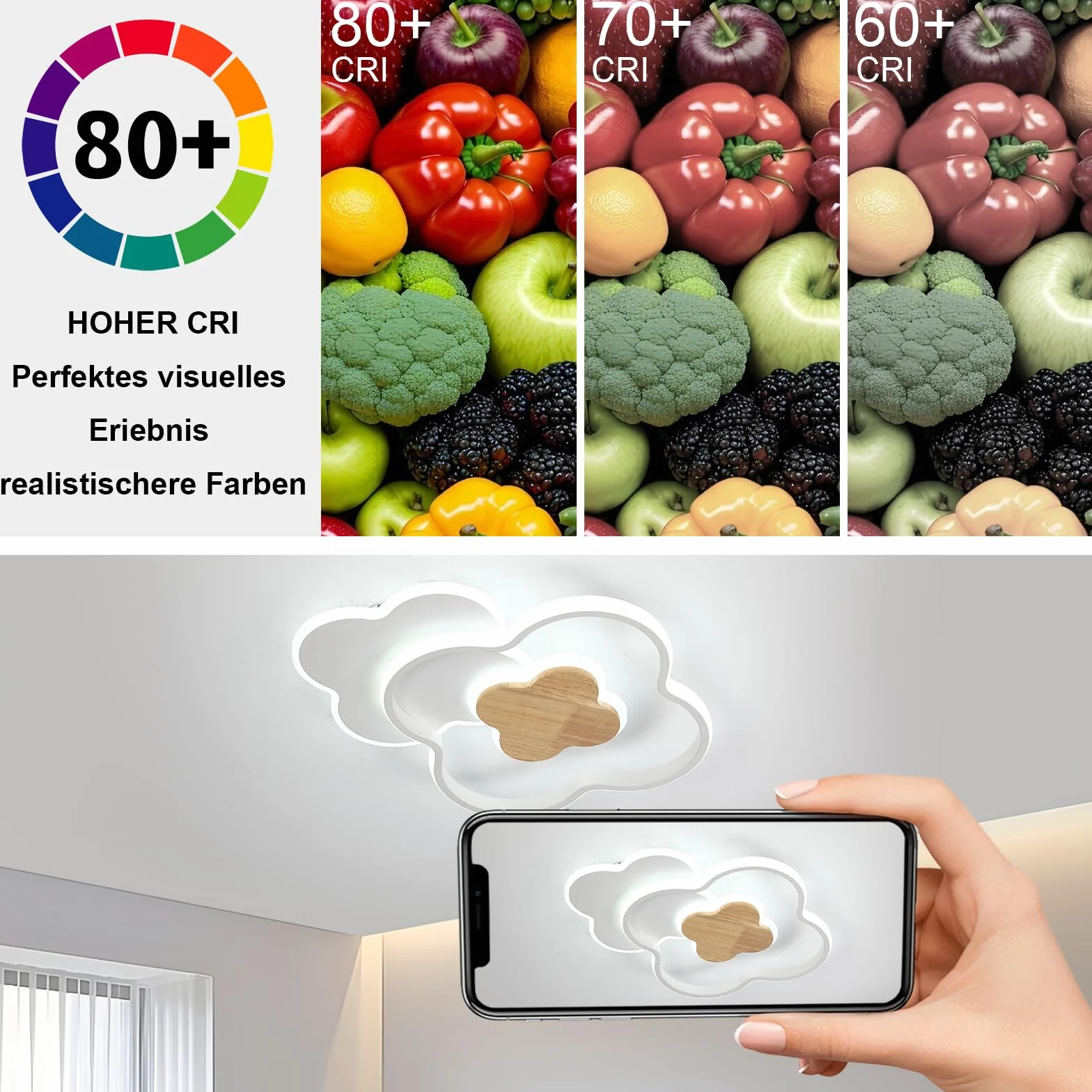 Plafonnier LED 55CM Dimmable Télécommande Trèfle à quatre feuilles Créative Chambre Enfant