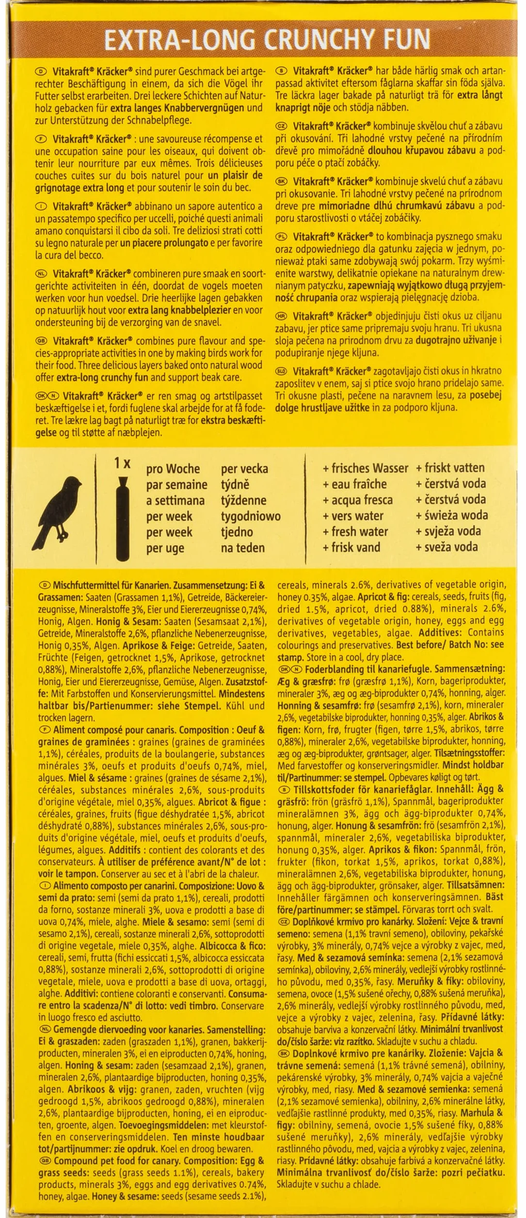 Vitakraft Kräcker Mix friandises pour oiseaux bâtonnets à l’œuf graines d’herbe abricot figue miel sésame soin du bec sans sucre ajouté 80g