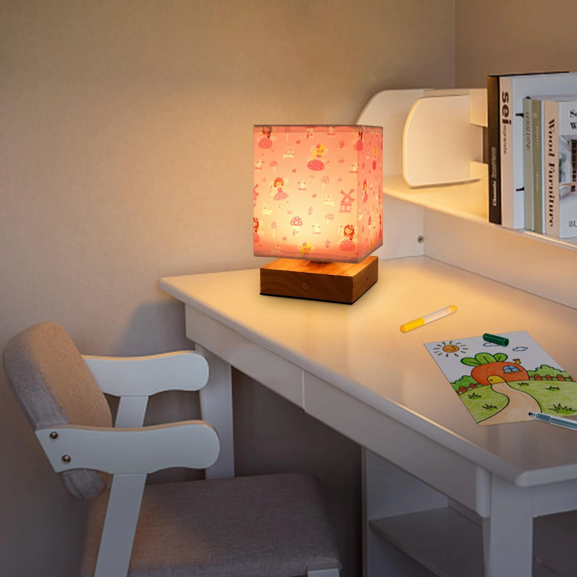 Wetry Veilleuse Enfant Rechargeable Lampe de Chevet Tactile avec Abat-jour