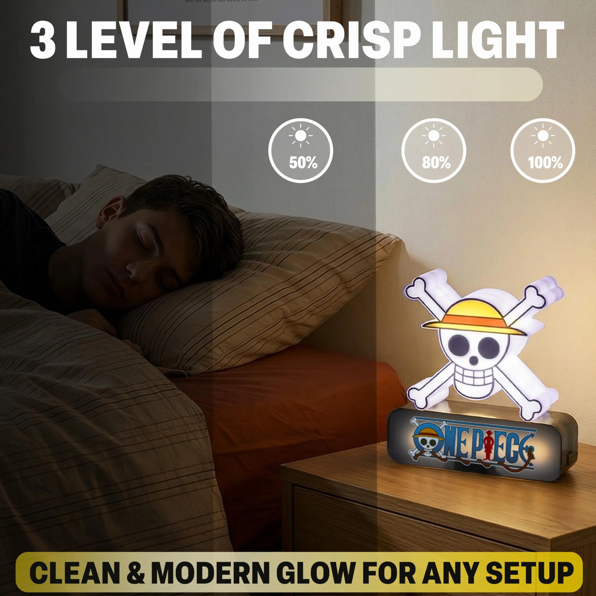 One Piece Skull 3D Lampe LED Table de Chevet 3 Niveaux Luminosité USB C Pile Figurine Manga Veilleuse