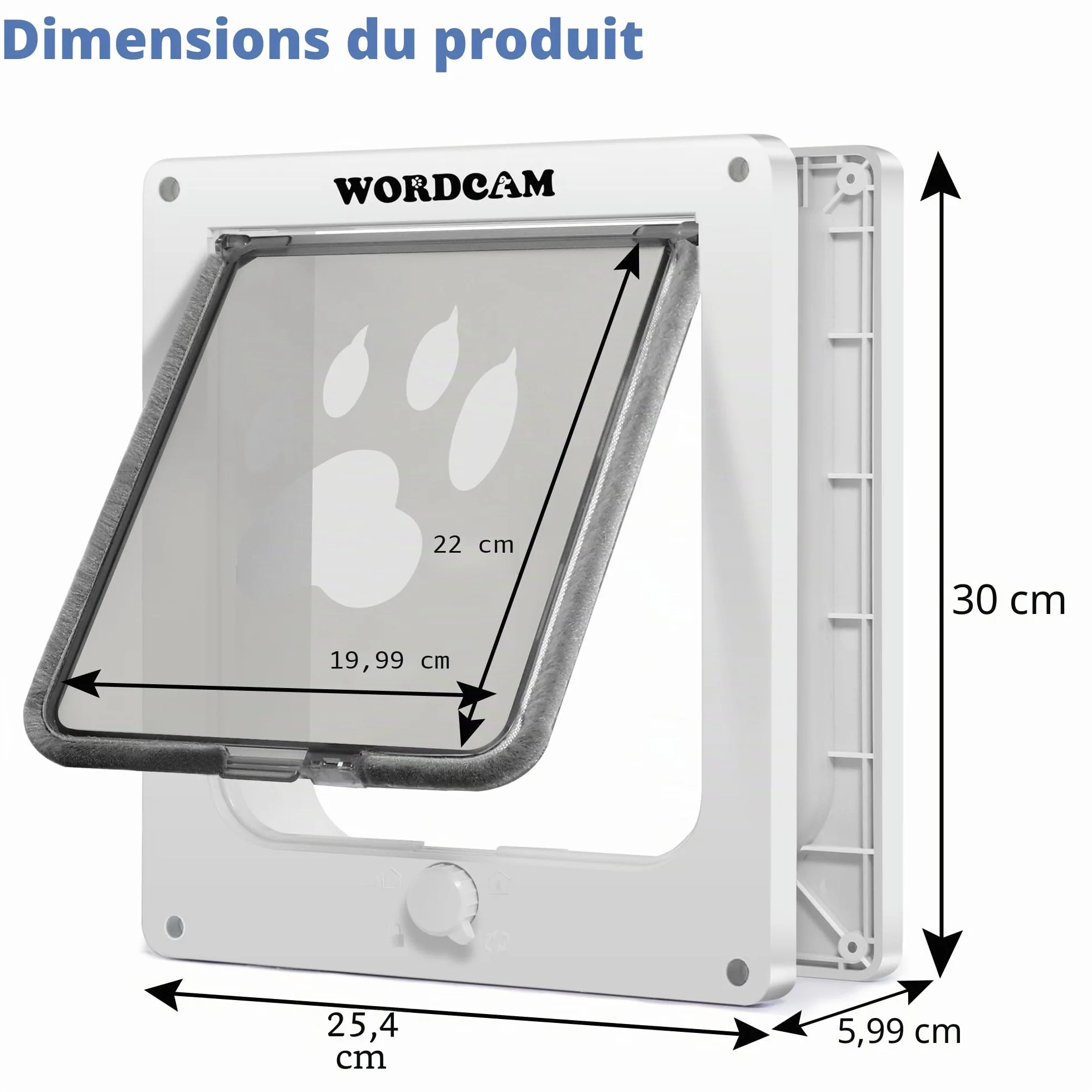 Wordcam porte pour chat XL, verrouillable 4 voies, résistante, jusqu'à 11,3 kg, chatière chaton/chien