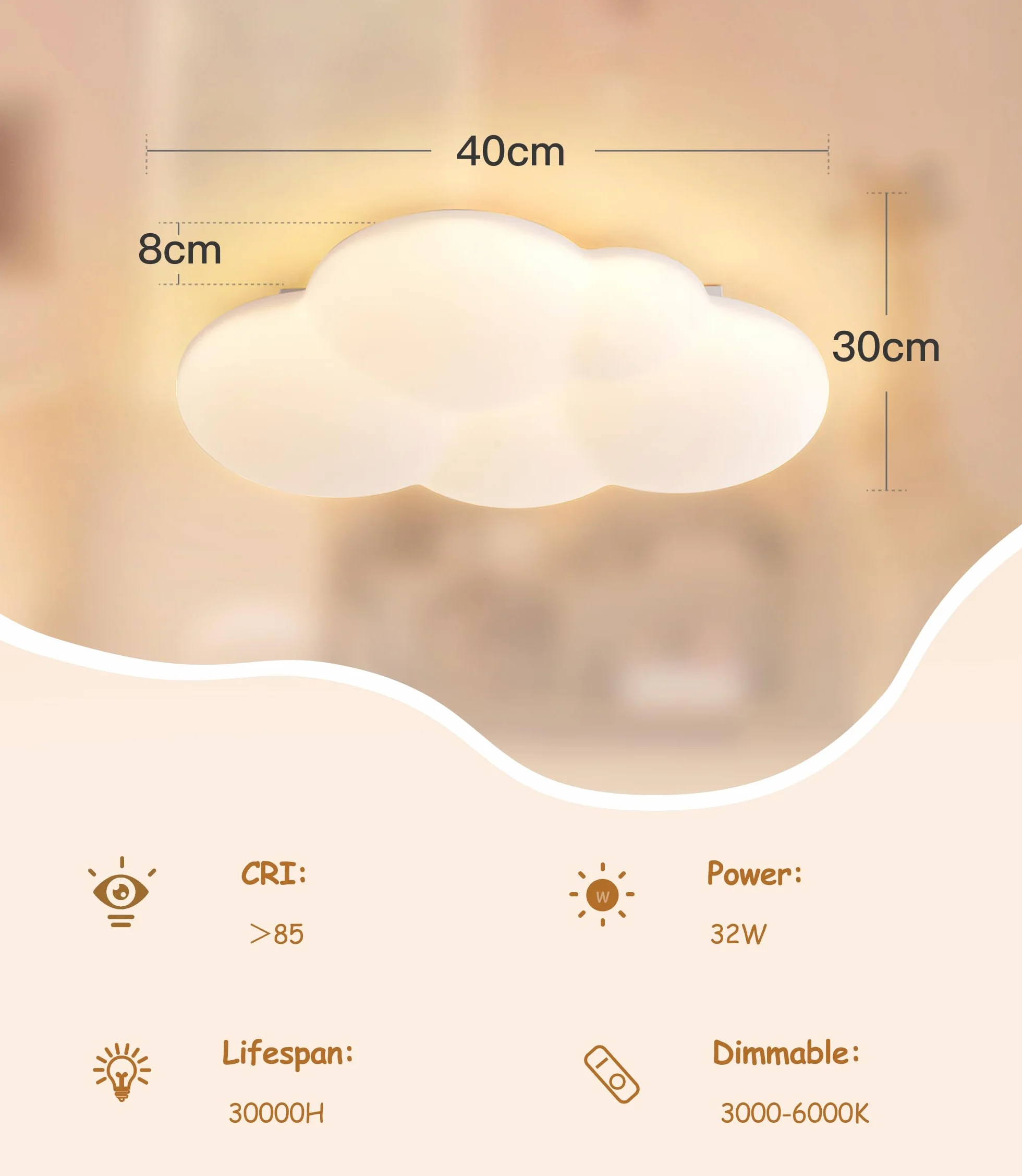 Plafonnier LED Nuage 40CM 3000K-6000K Lampe Plafond Enfant Chambre bébé