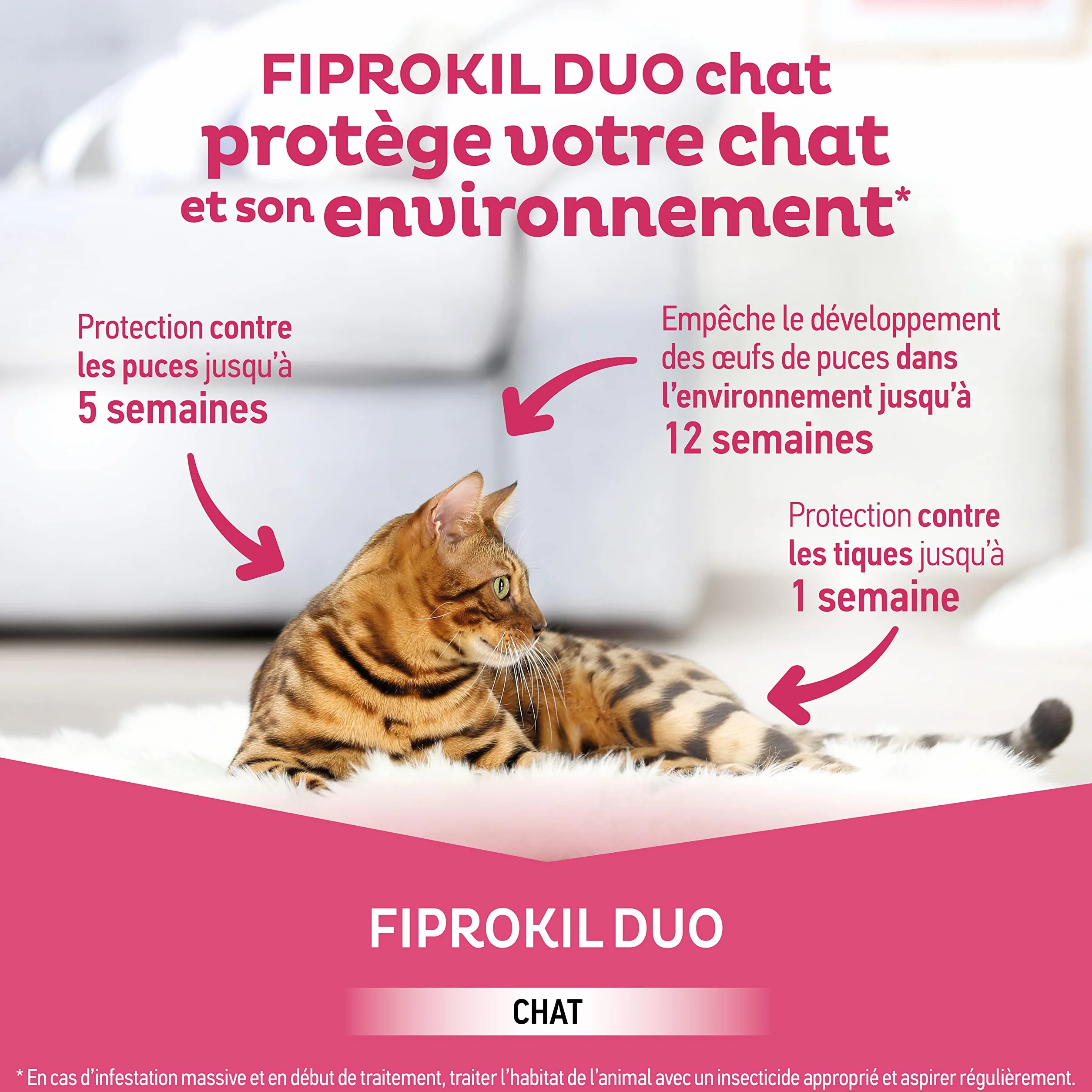 Clément Thékan Anti-puces Anti-tiques Chats Protection 2 en 1 4 pipettes Fiprokil Duo (50mg/60mg)