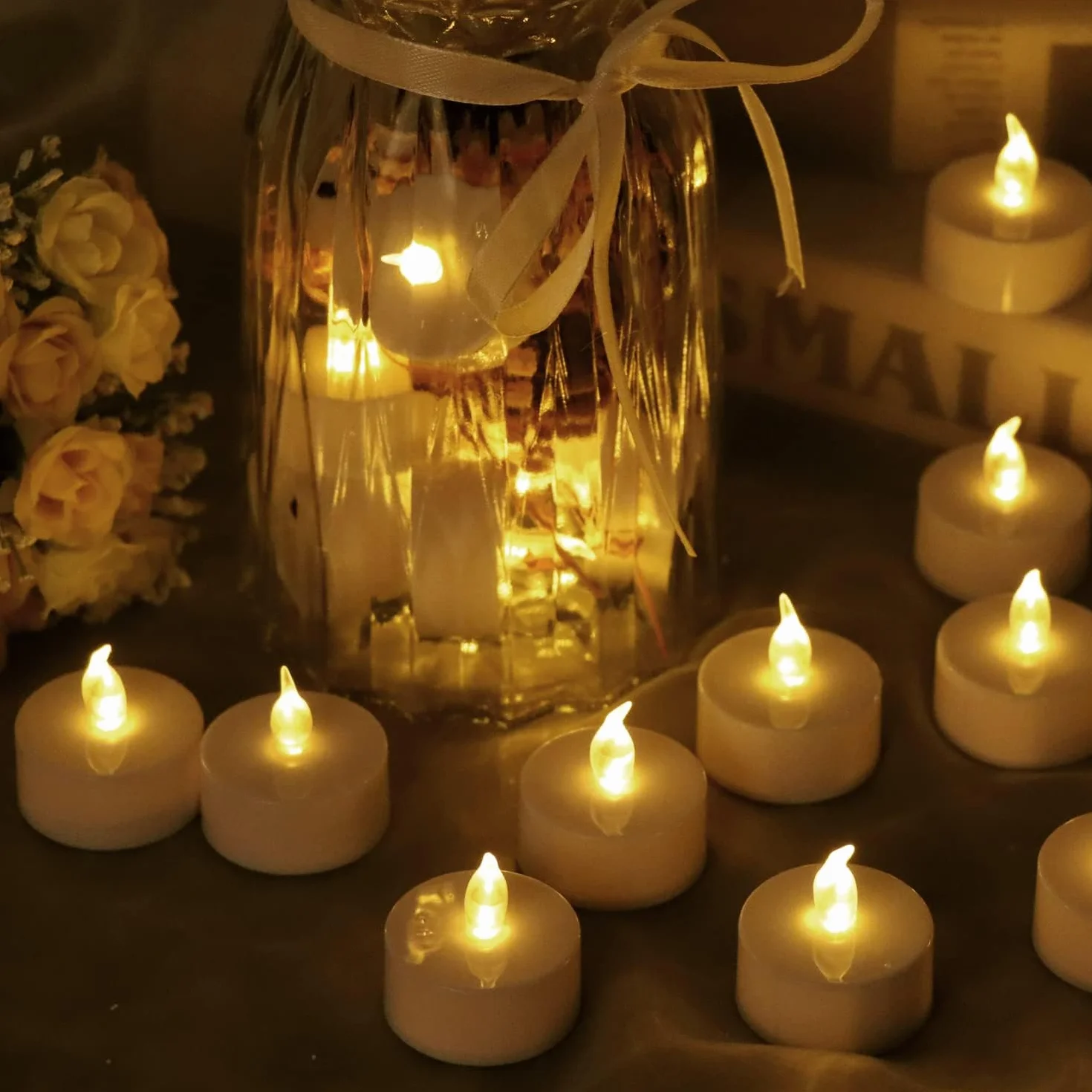 Bougies chauffe-plat LED sans flamme à piles, 24 pièces, fausse bougie électrique 100+ heures