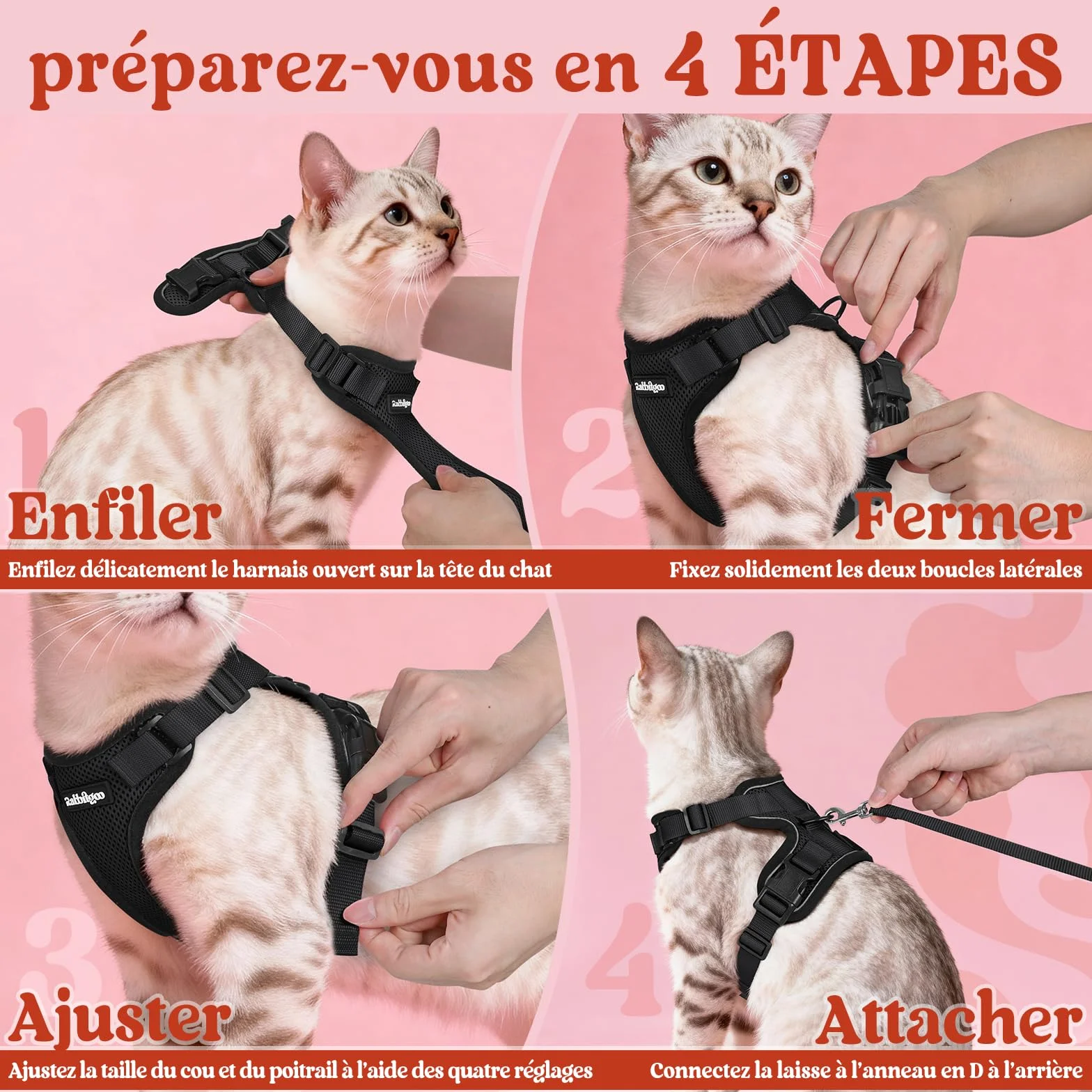 Rabbitgoo Harnais Chat Réglable Noir XS Réfléchissant Gilet Respirant pour Petit Chien Chaton