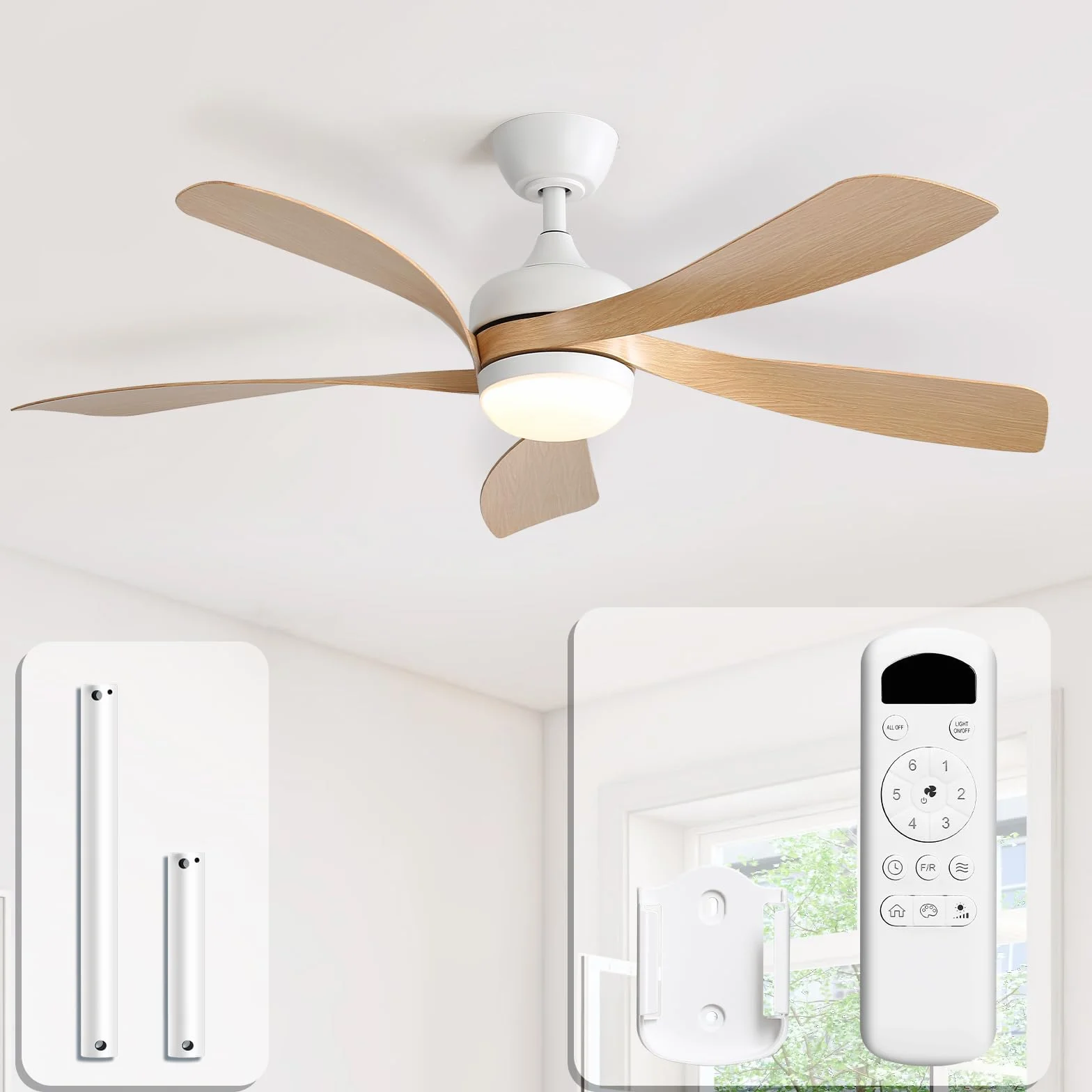 Sofucor Ventilateur Plafond avec Lumiere LED 132 cm Dimmable DC Silencieux Reversible 6 Vitesses Minuterie
