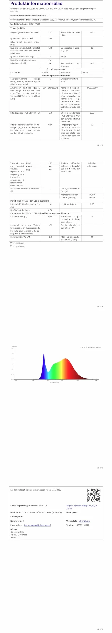 EDO RUVA Ampoule Connectée WiFi E27 9W Dimmable LED Intelligente RGB CCT TUYA Compatible Alexa Google Assistant 2700-6500K 806 Lumen 1 pièce