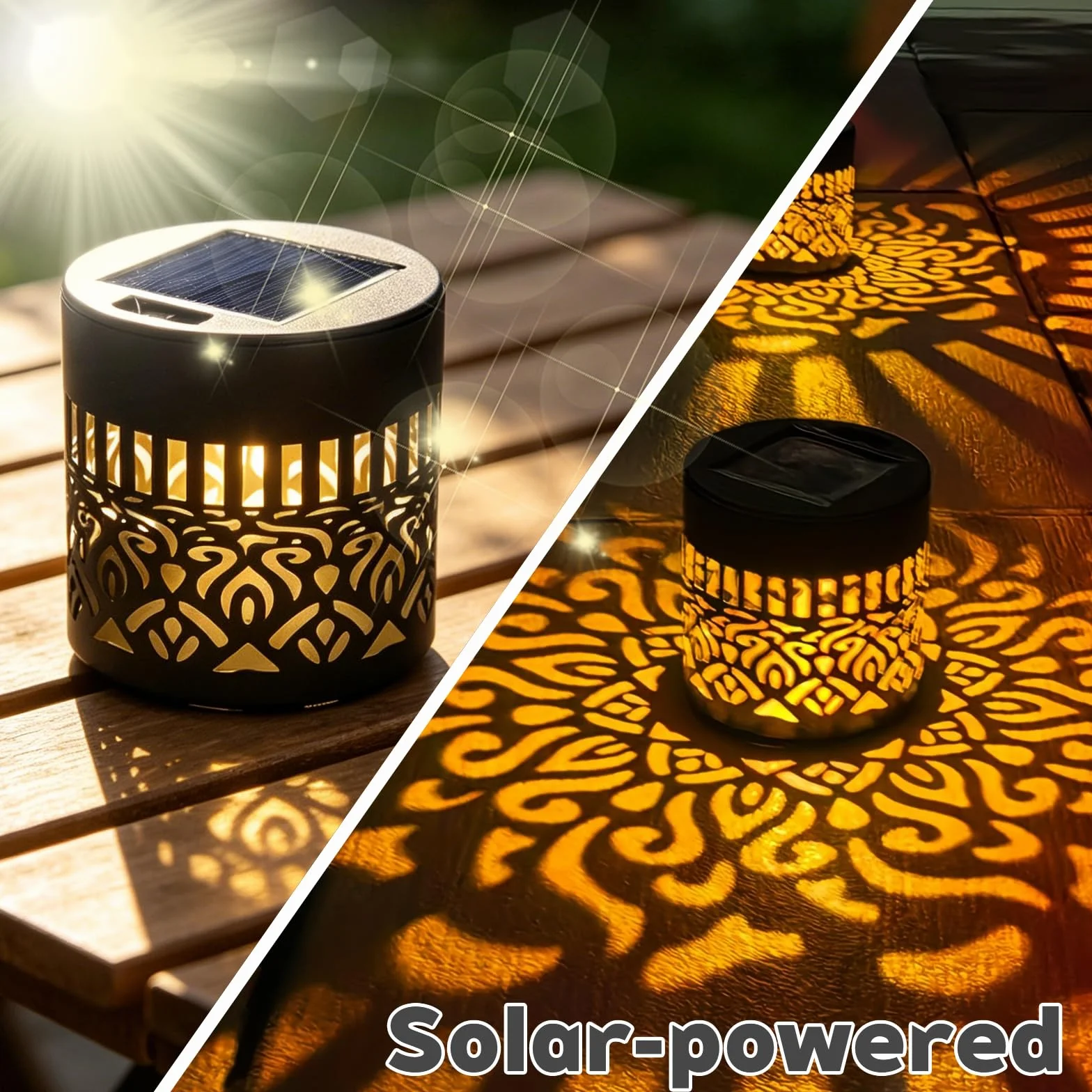 Lanterne Solaire Mandala Métal LED Nomade Etanche Exterieur Suspendre Lampe Solaire Exterieur Poser 2 Pièces