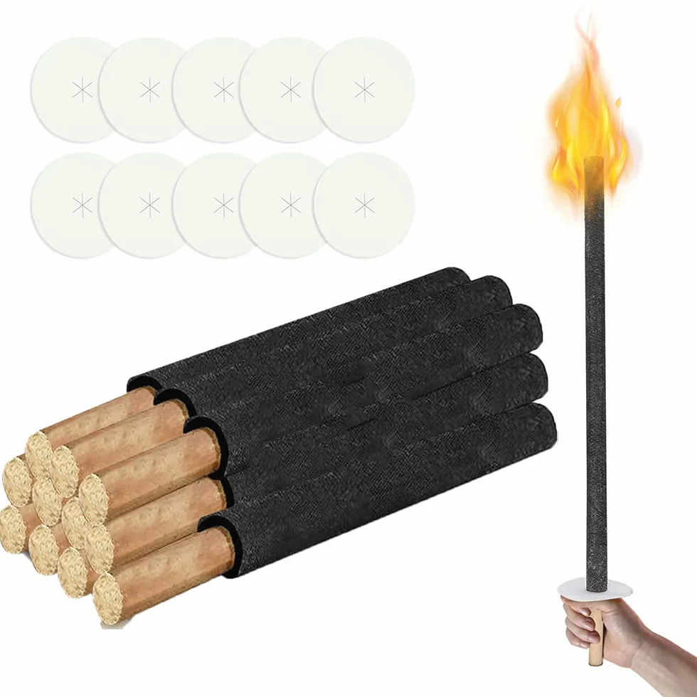 Torches de cire d'extérieur 10 pièces, durée 100 min, protection mains, poignée longue