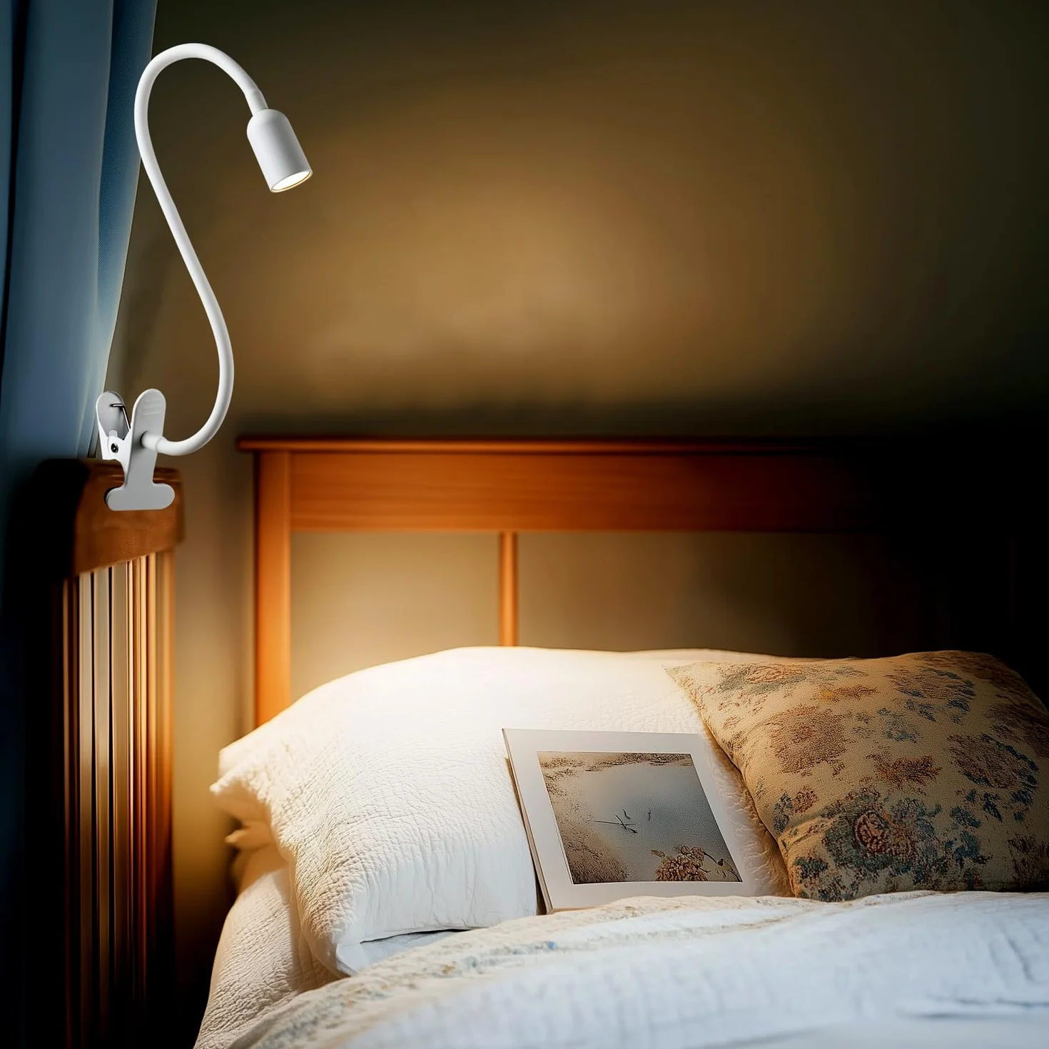 DA LIGHT Lampe de Lecture de Lit à Pince LED, 5 Températures de Couleur, Variateur USB Blanc