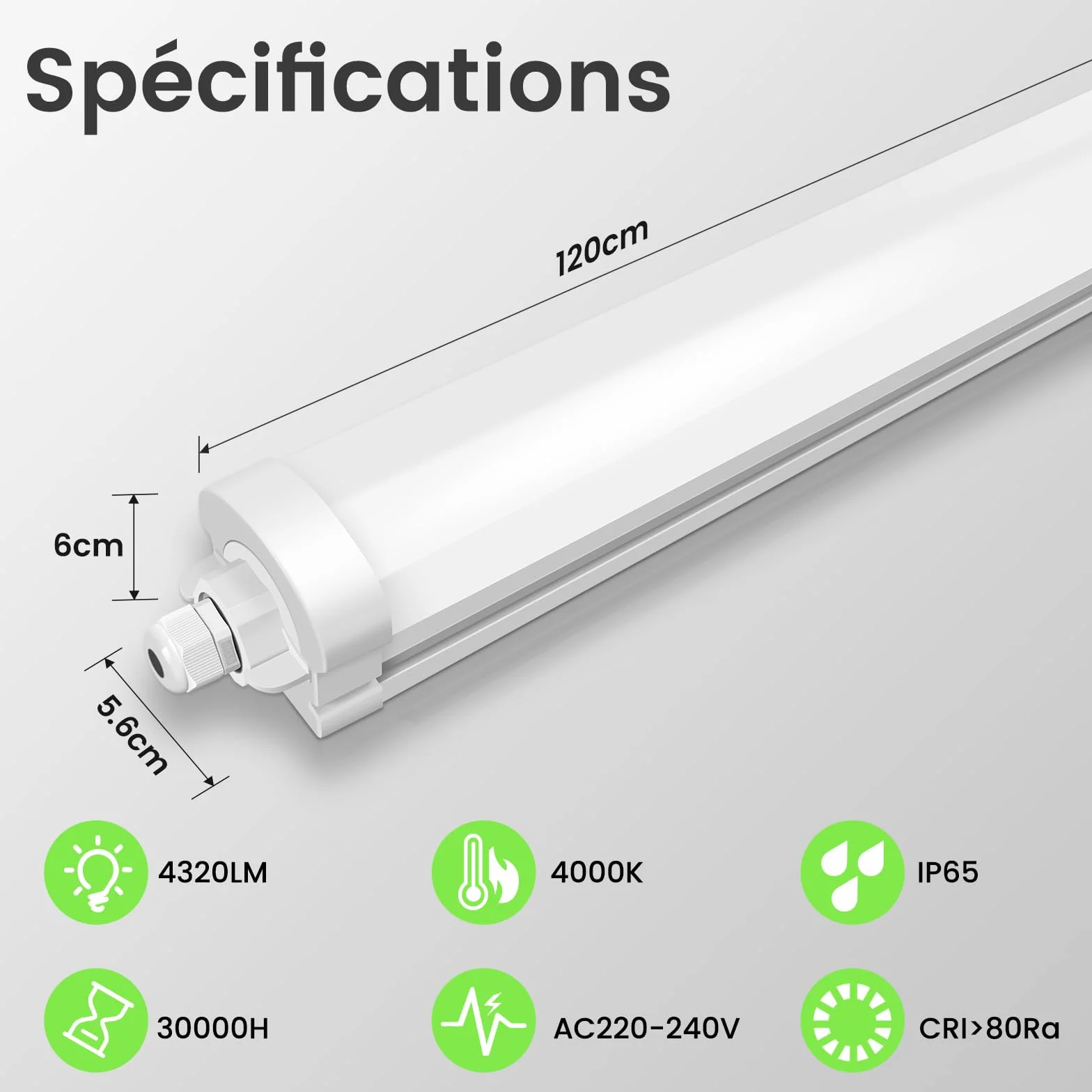 ALUSSO Lot de 2 Réglette LED 120 cm 36W 4320LM 4000K Neutre Blanc IP65 étanche extérieur