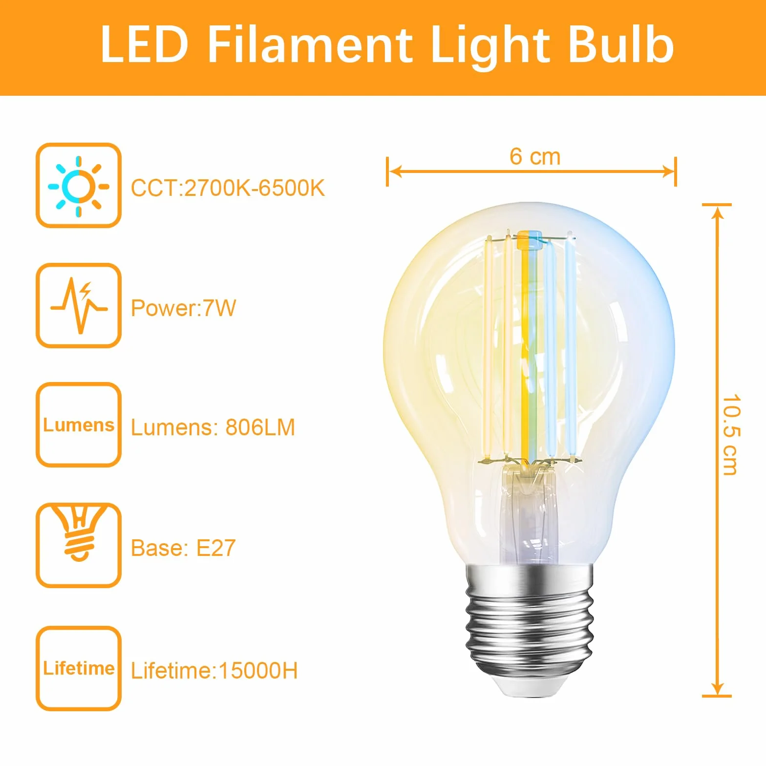 ANTELA Ampoule Connectée Wifi E27 7W LED Filament 2700K-6500K Blanc Froid/Chaud Compatible Alexa Google Home