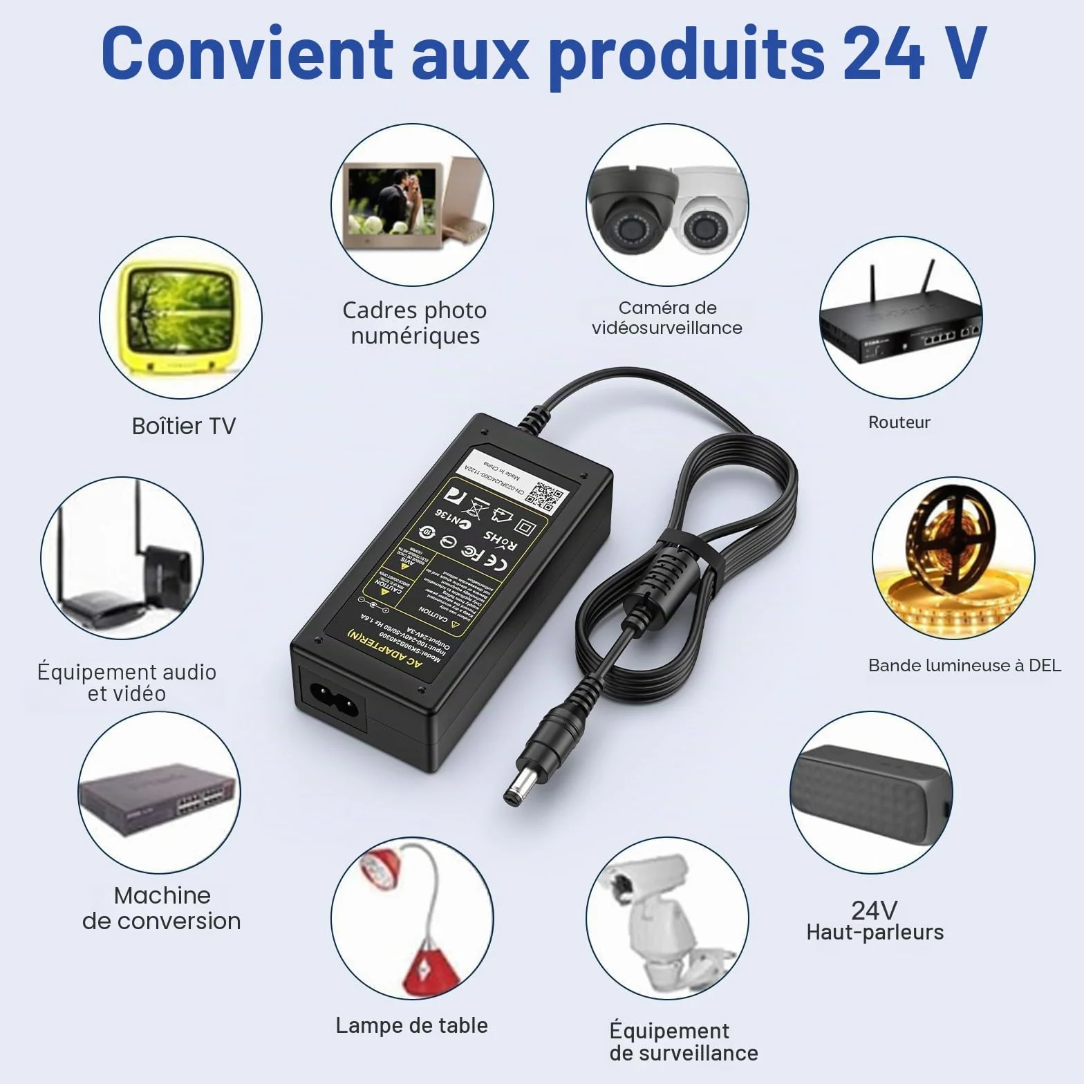 Alimentation 24V 3A 72W Transformateur LED Adaptateur Secteur Chargeur 5.5*2.1mm