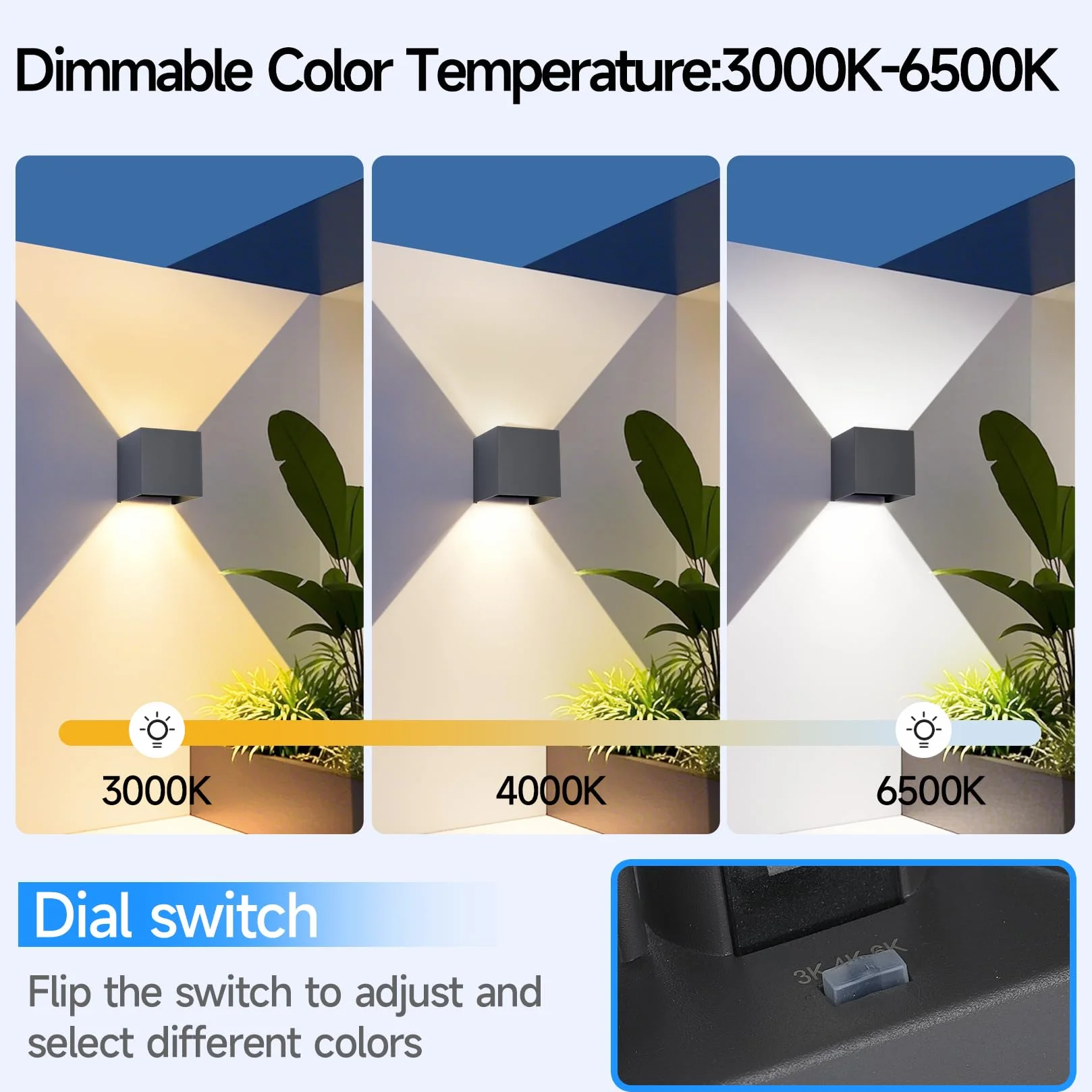 FUPE LED 15W Applique Murale Extérieure IP65 Étanche Lumière Réglable 3 Couleurs Aluminium 11cm Anthracite