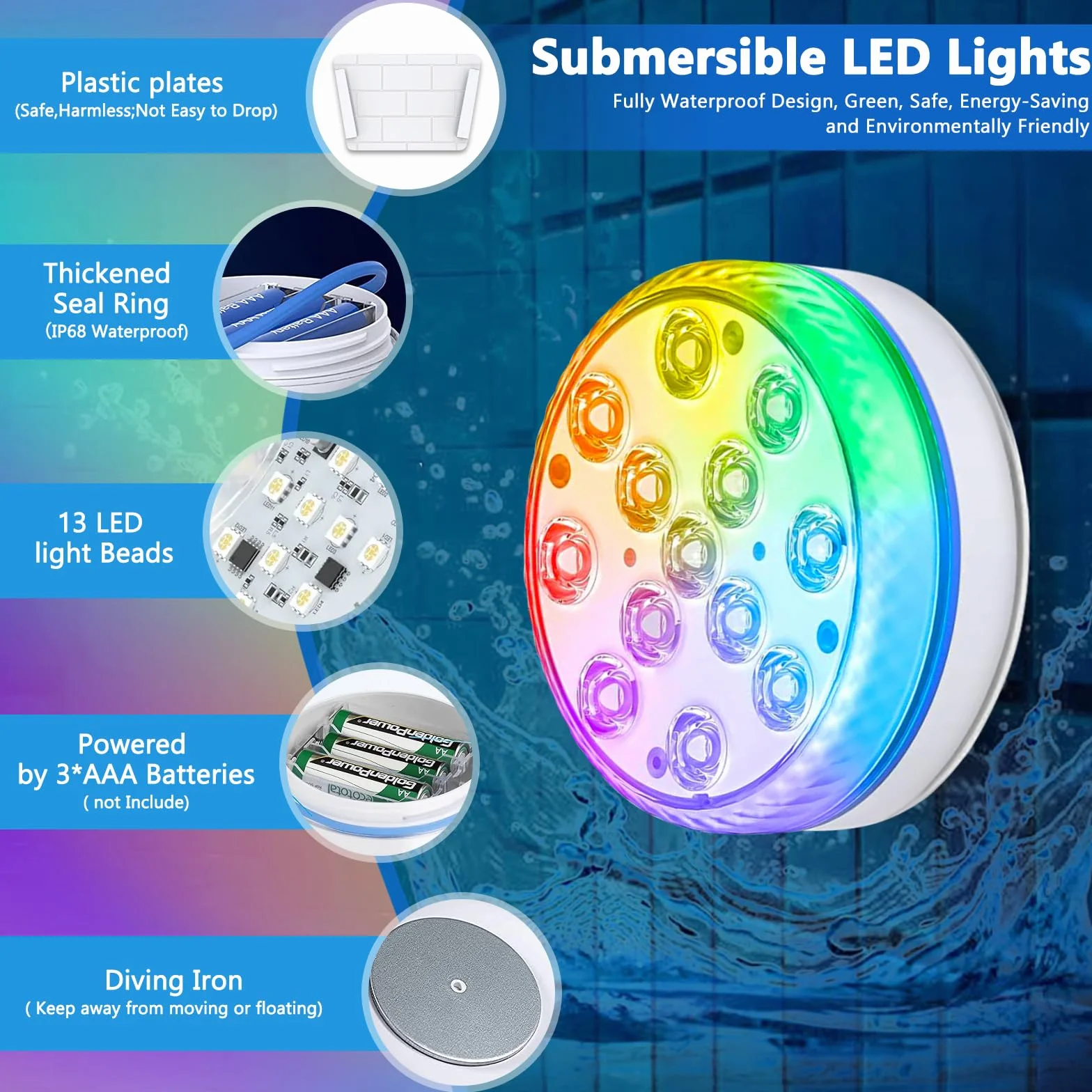 Lumiere Piscine LED 16 RGB IP68 Etanche avec Télécommande