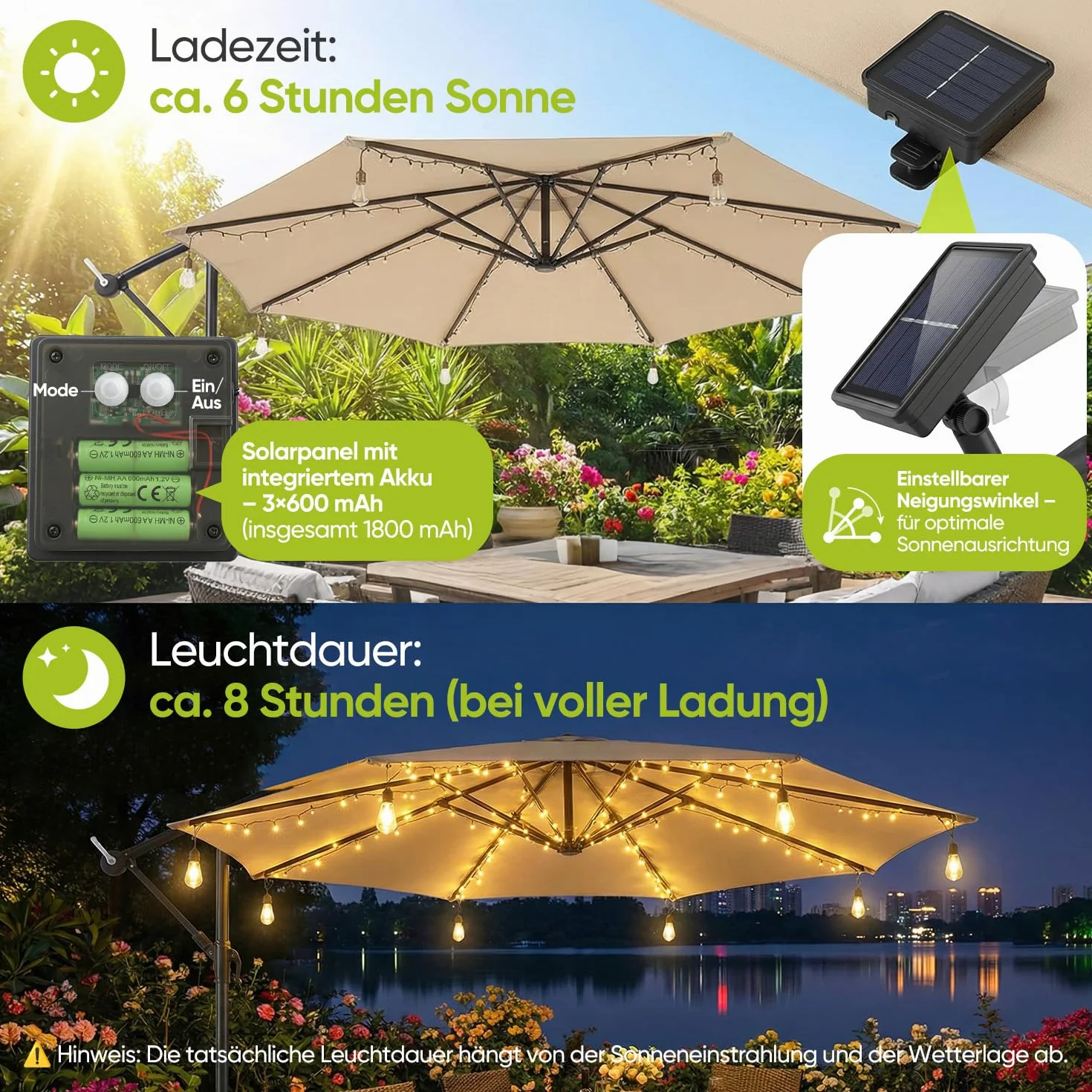 Sekey Lampe Parasol LED Solaire 136 LEDs 8 Ampoules Guirlande Lumineuse 8 Modes Télécommande