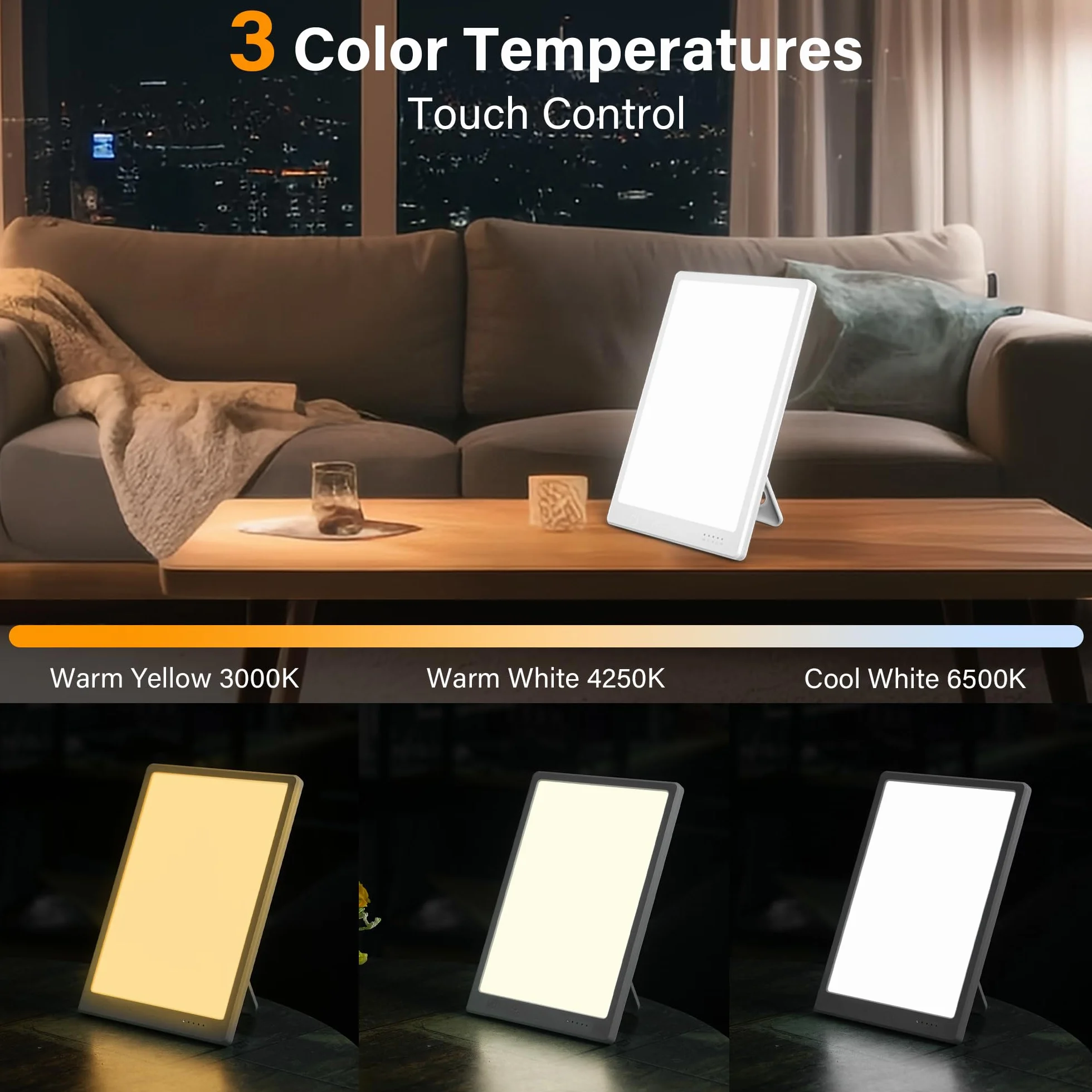 Bravmate lampe de jour 10000 Lux, contrôle tactile sans UV, 3 températures de couleur, support réglable 45°