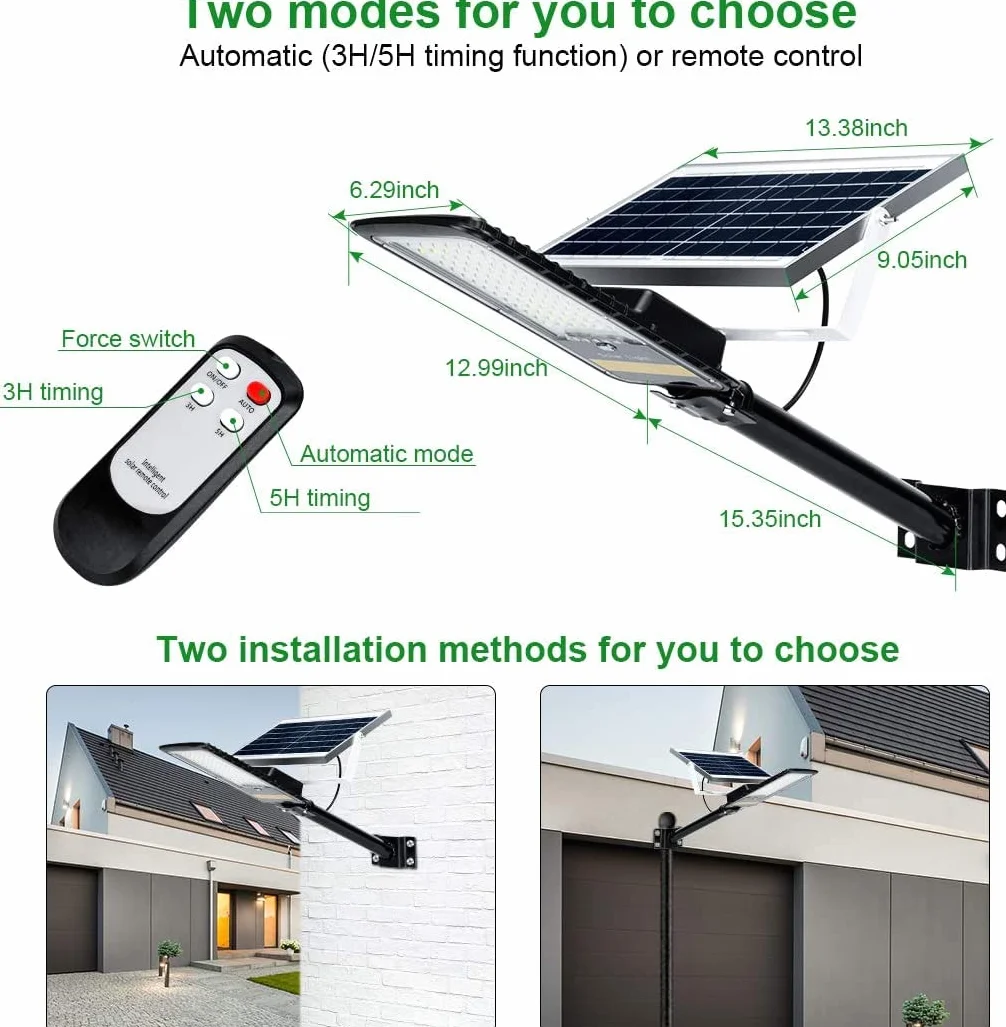 Kingwei 80W Lampadaire Solaire Exterieur 6500K Projecteur LED avec Télécommande 84 LED Etanche Jardin