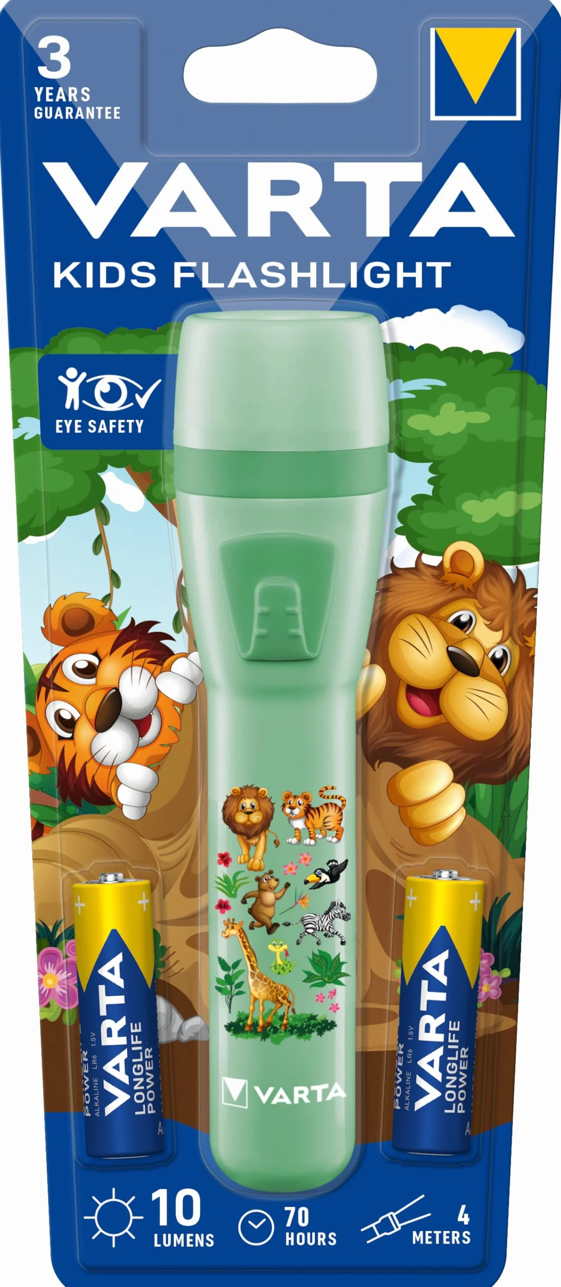 VARTA Lampe Torche Enfants Alimentée par Piles AA Conception Jungle Protection Yeux